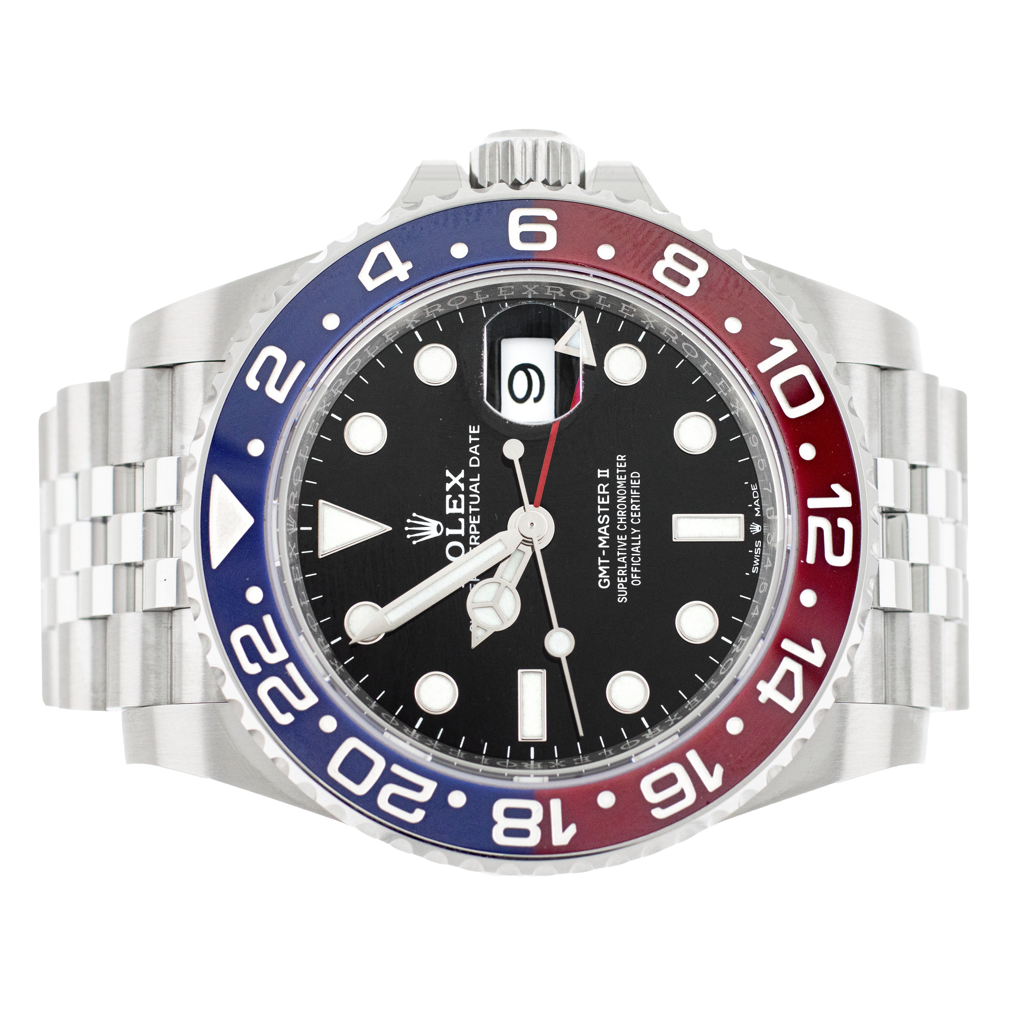 Rolex GMT Master II Pepsi Stainless Steel Black Dial Jubilee 125710BLRO  Full Set