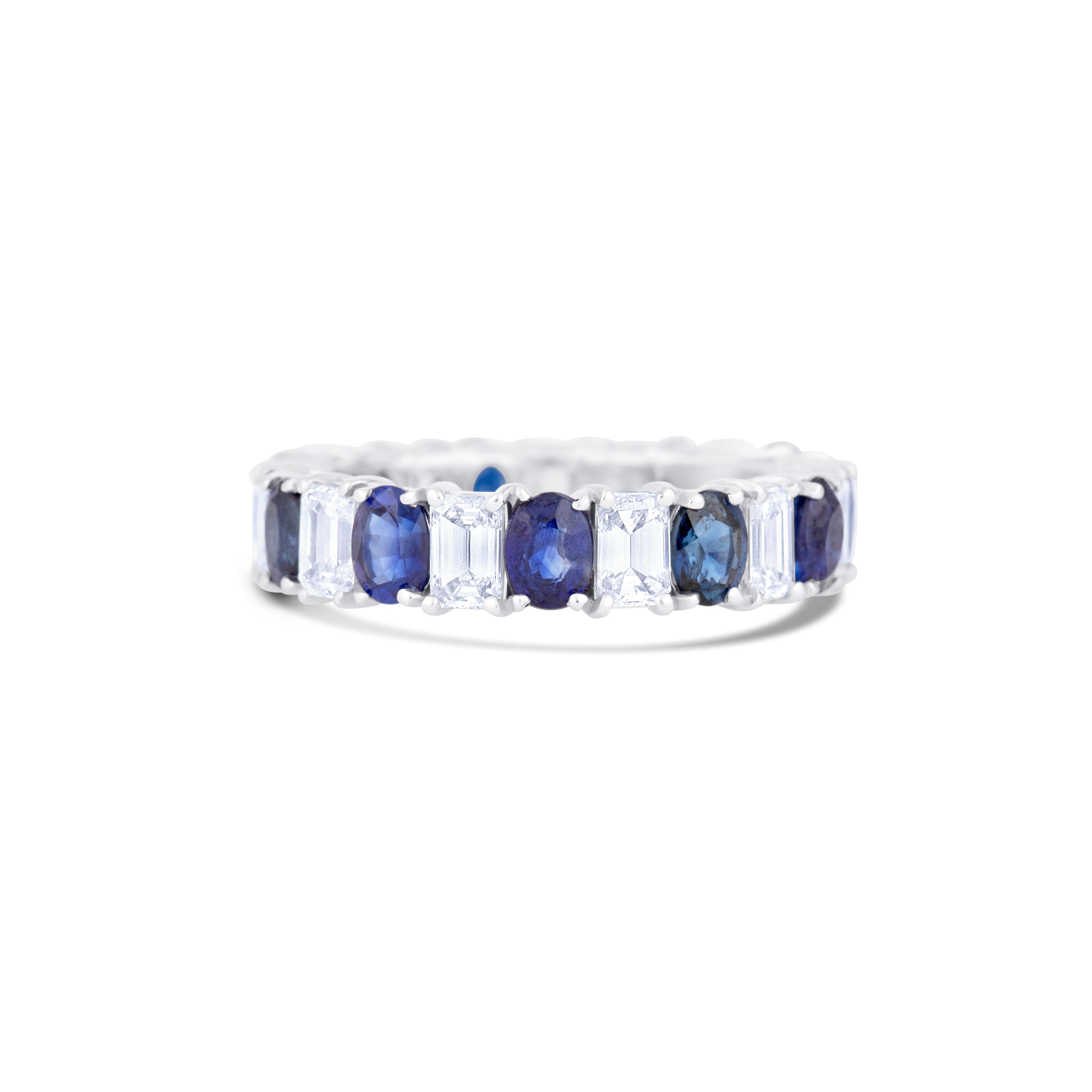 18K White Gold Sapphire and Emerald Cut Diamond Ring