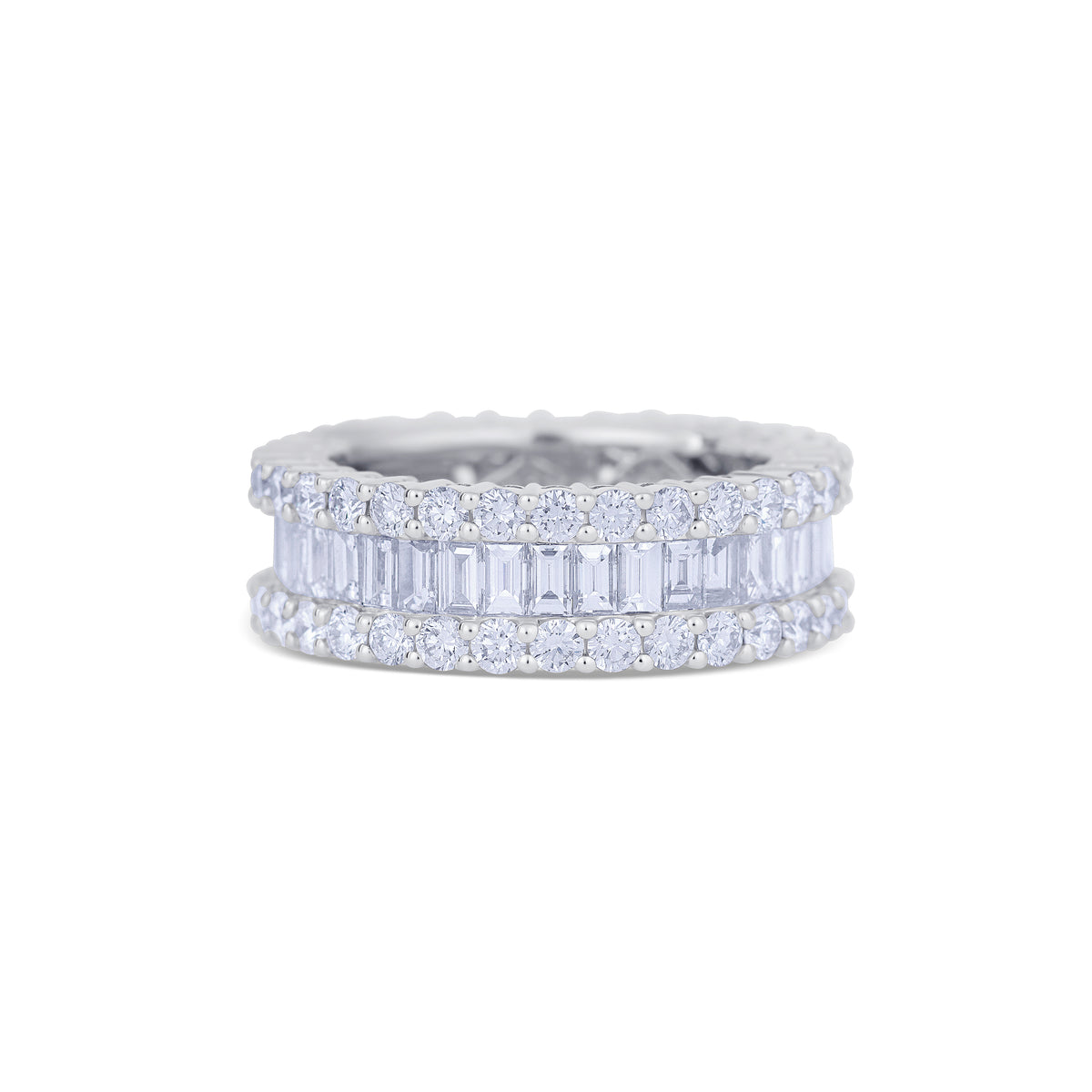 18K White Gold Baguette and Round Cut Diamond Eternity Band | Burdeen's ...