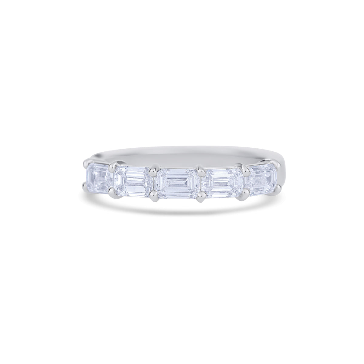 18K White Gold Emerald Cut Diamond Halfway Wedding Band