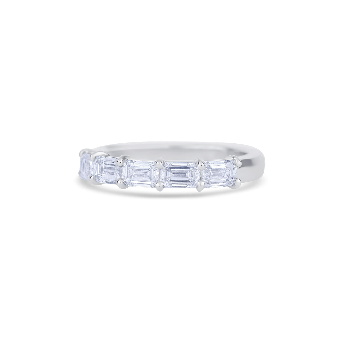 18K White Gold Emerald Cut Diamond Halfway Wedding Band