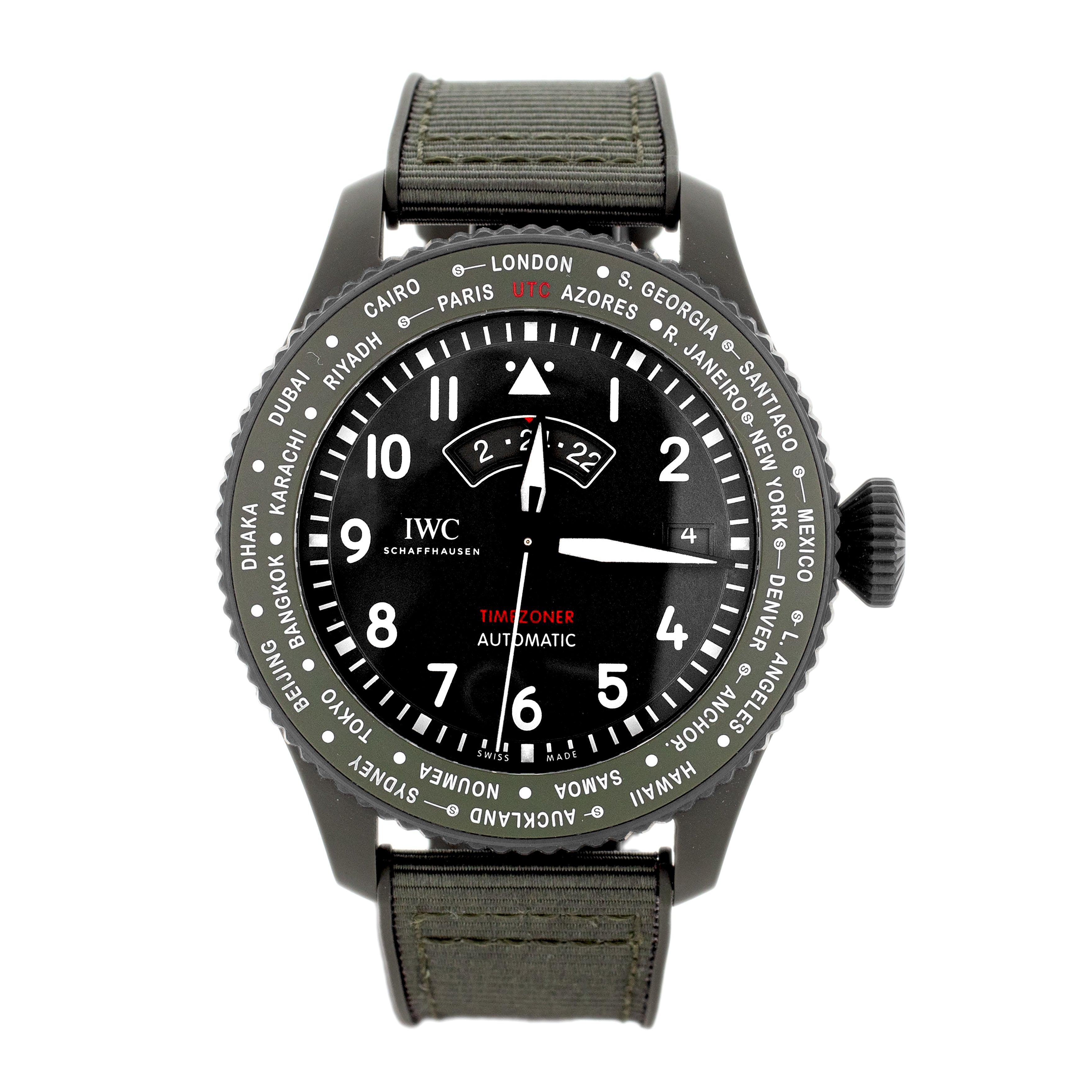 IWC Pilots Watch Timezoner Top Gun Woodland Ceramic Green 46mm IW39560