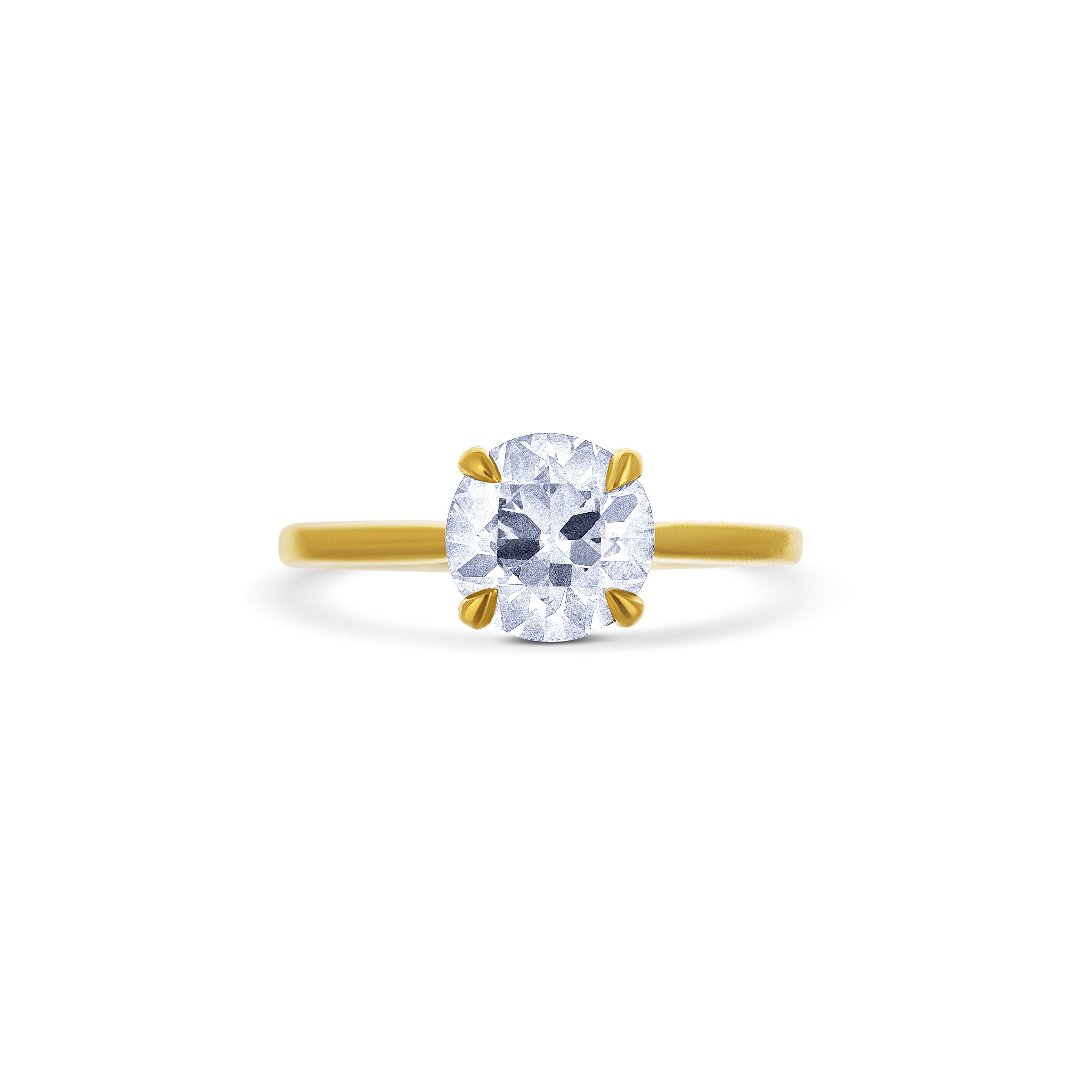 18K Yellow Gold Round Cut Diamond Engagement Ring with Diamond Basket Accent