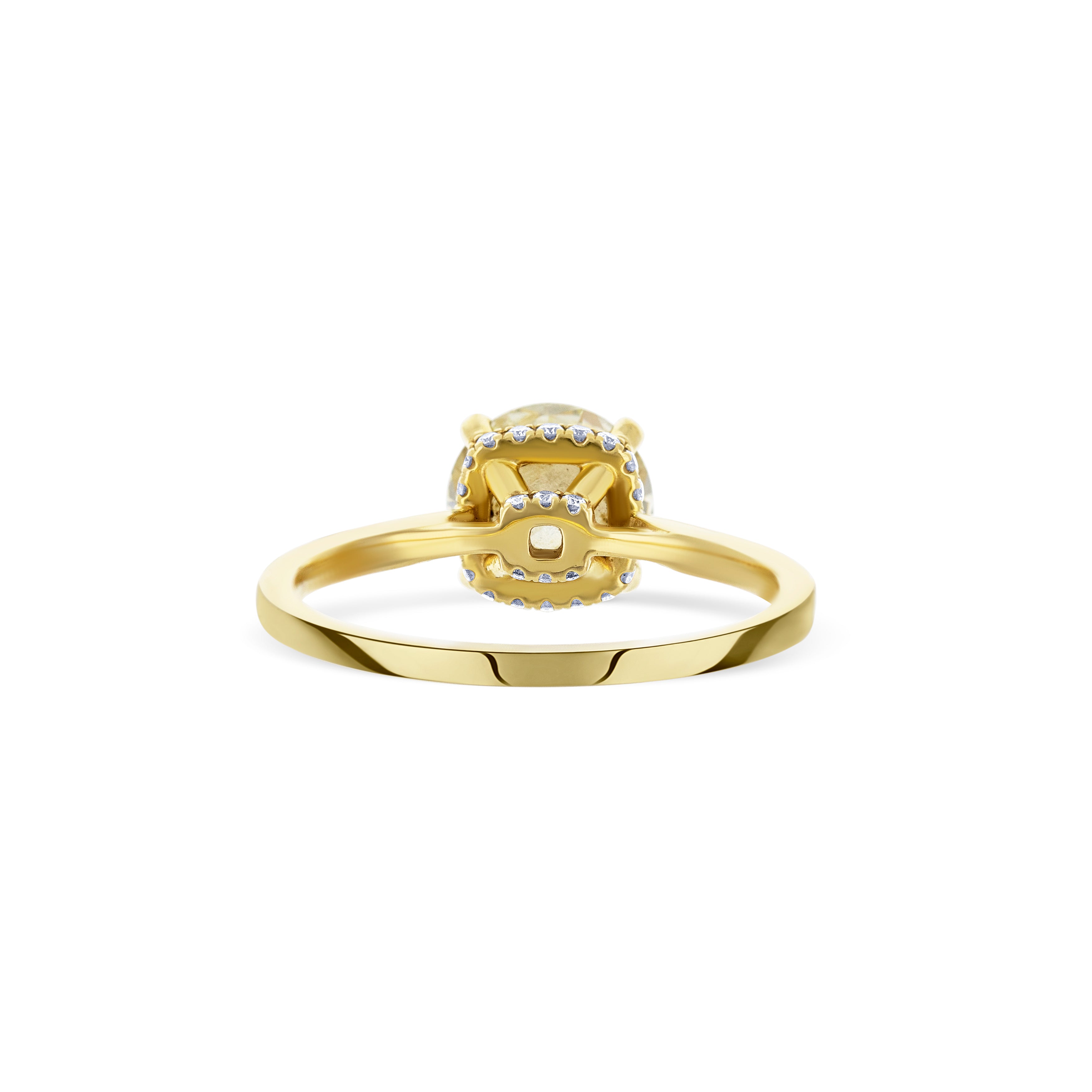 18K Yellow Gold Round Cut Diamond Engagement Ring with Diamond Basket Accent