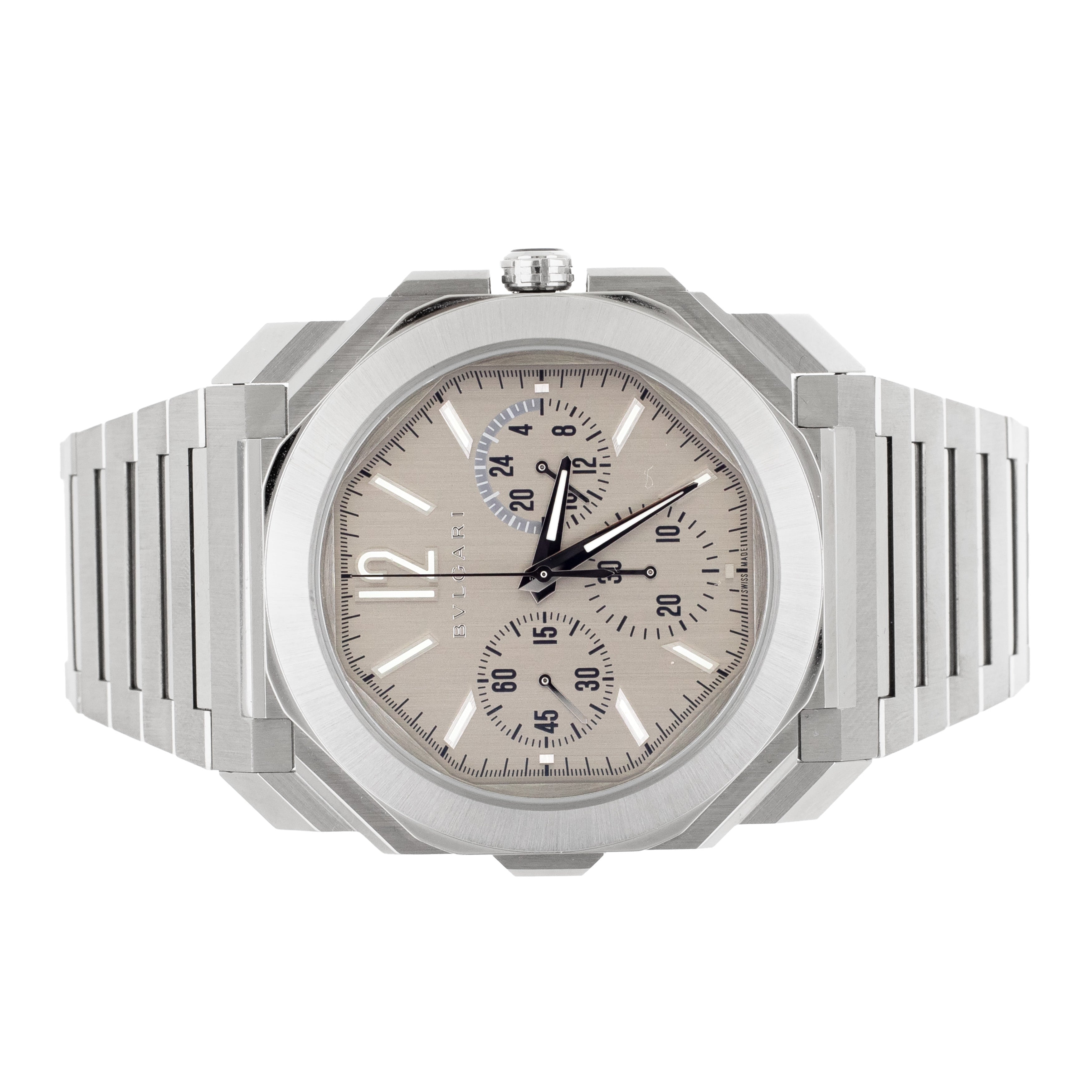 Bulgari Octo Finissimo Chronograph GMT Silver Dial 43mm 103661 Full Se