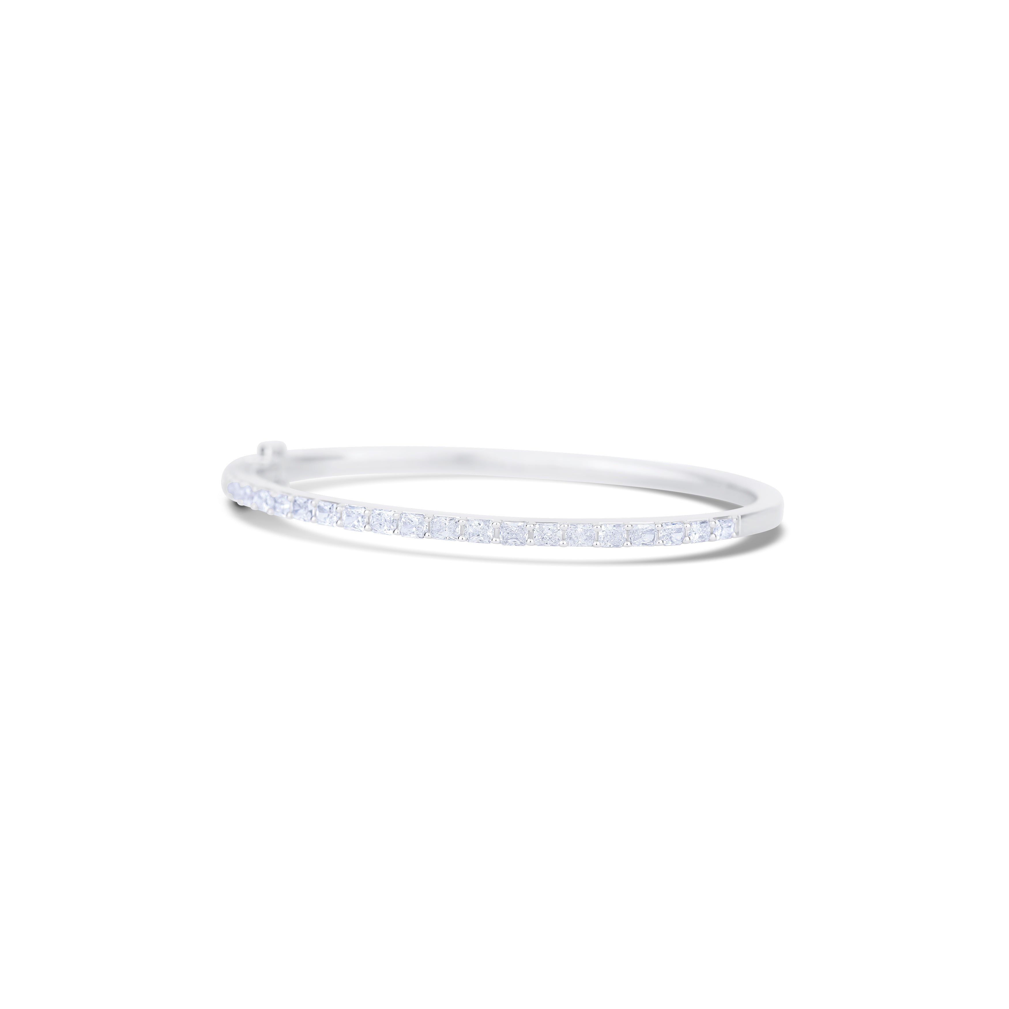 14K White Gold Round Cut Diamond Halfway Bangle Bracelet