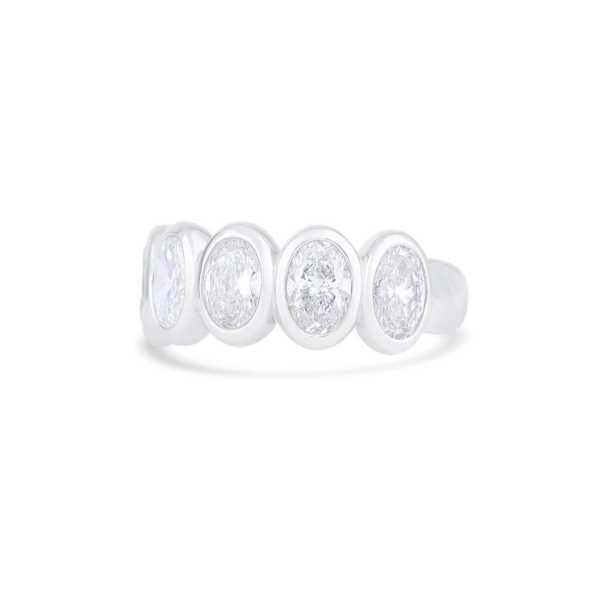 18K White Gold Five-Stone Oval Bezel Set Diamond Band