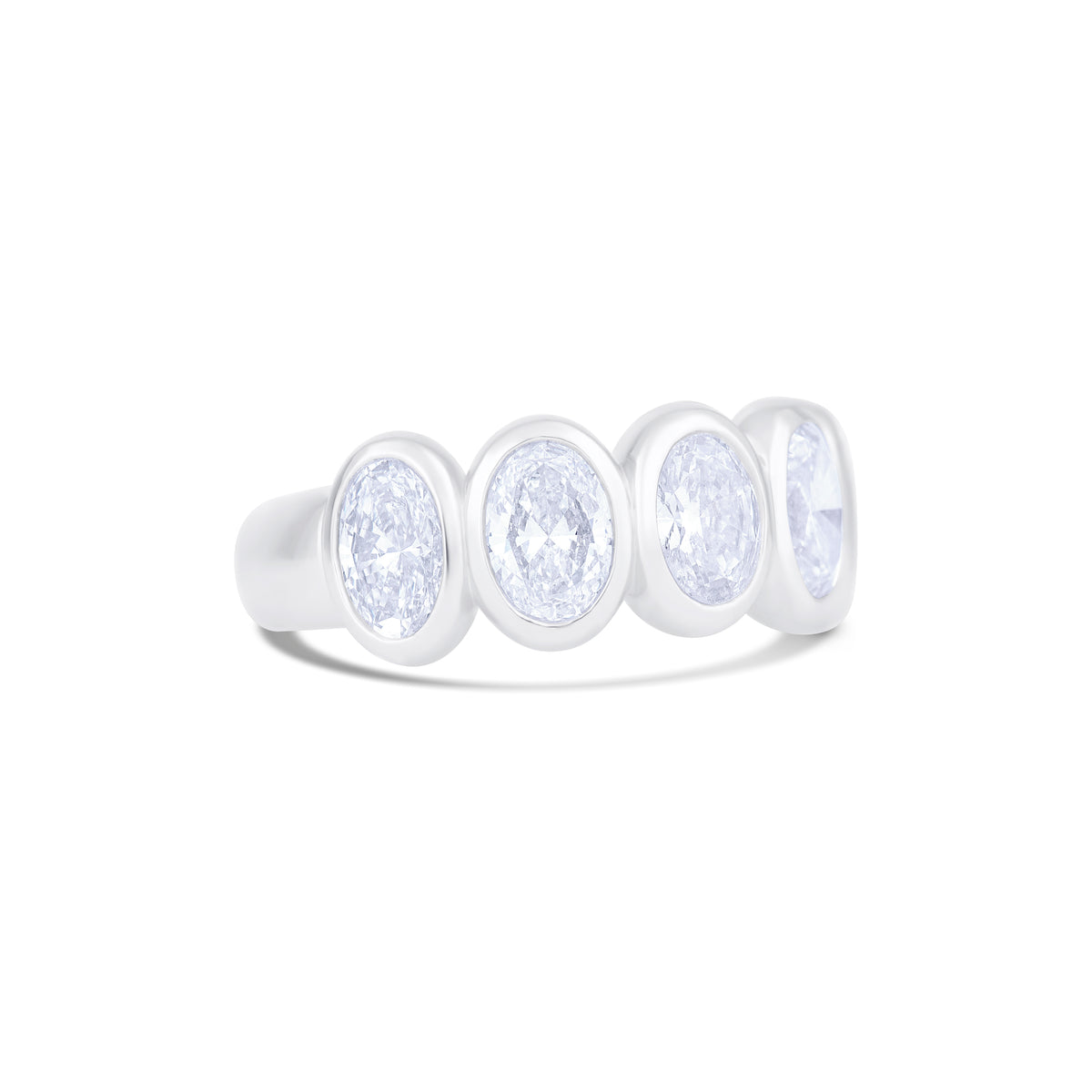 18K White Gold Five-Stone Oval Bezel Set Diamond Band