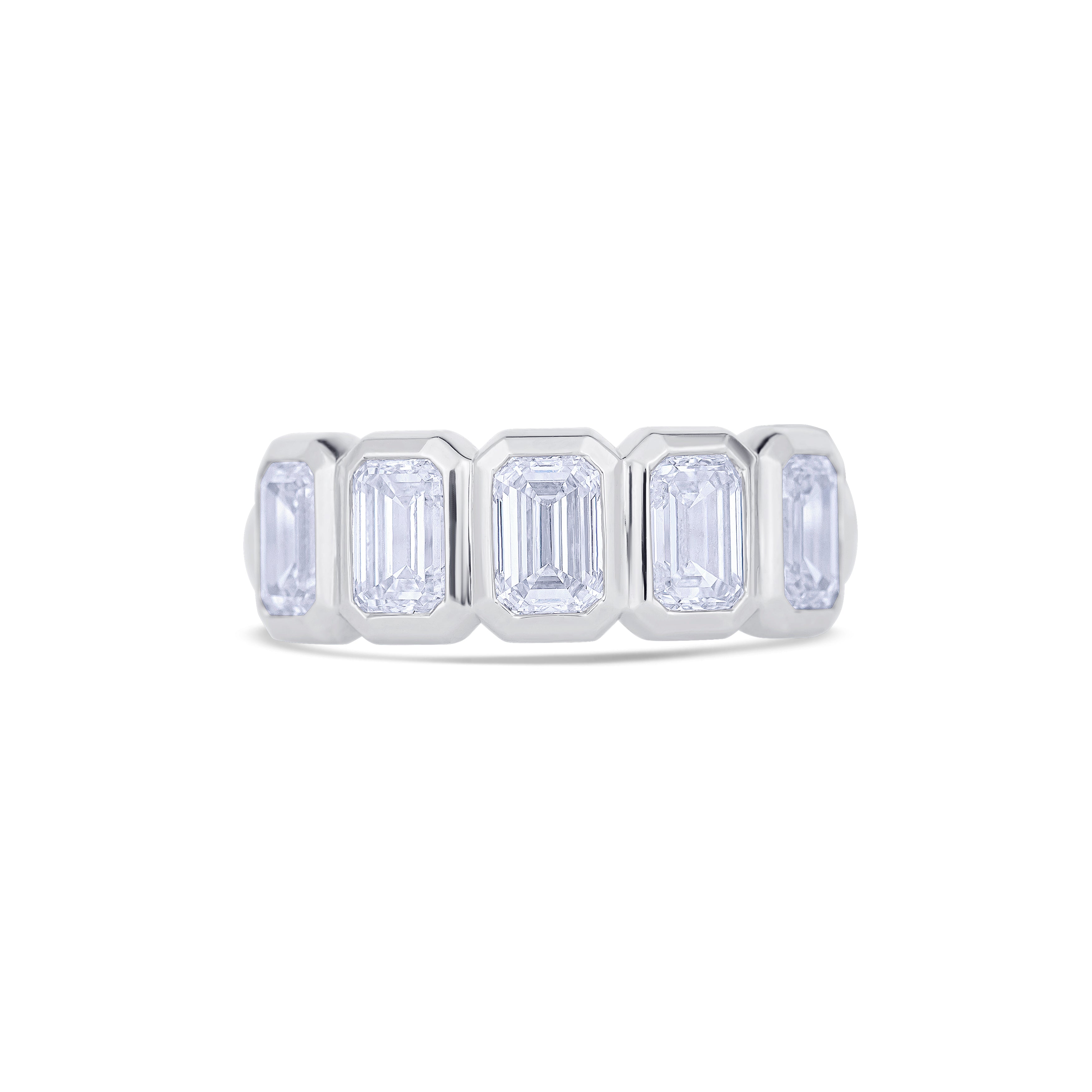 18K White Gold Bezel Set Emerald Cut Diamond Halfway Wedding Band