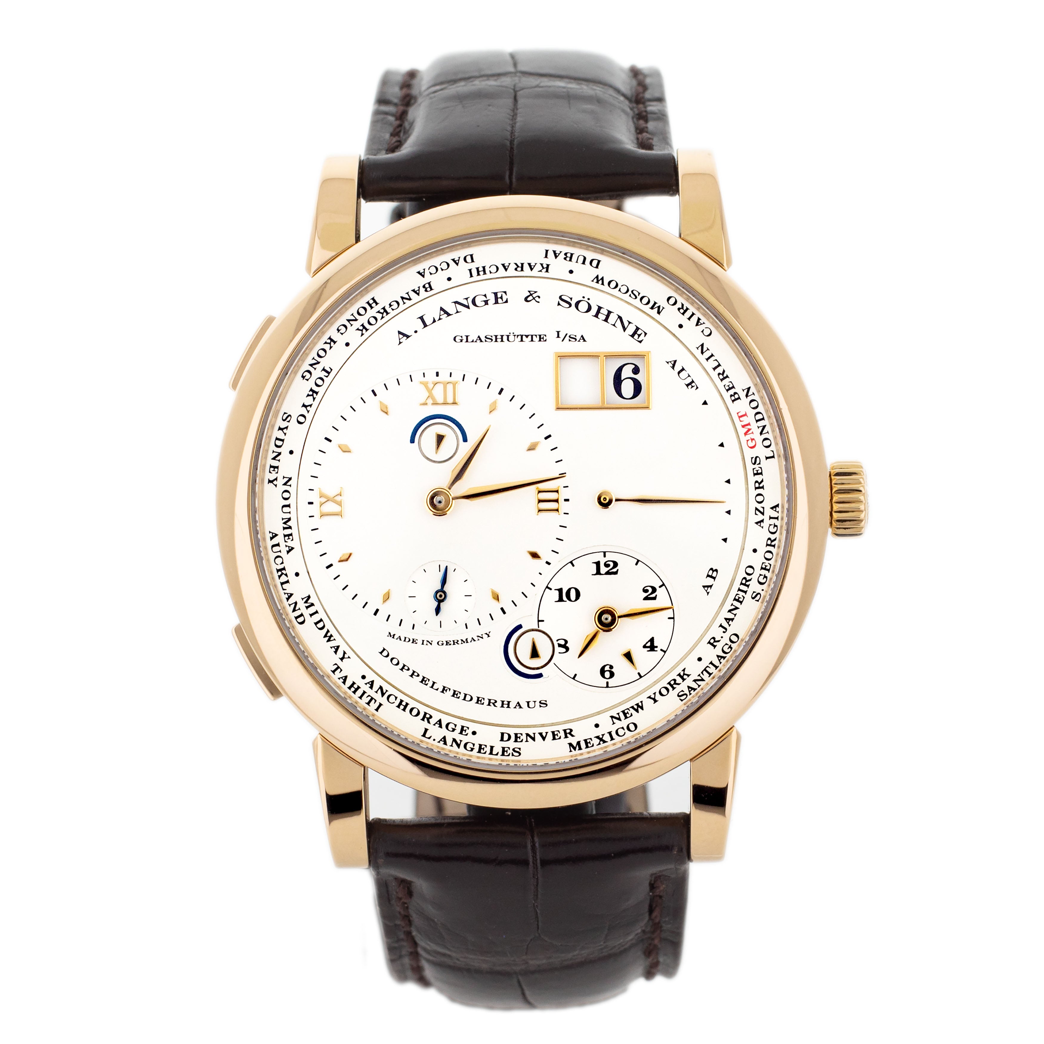 A. Lange & Sohne Lange 1 Time Zone Rose Gold Silver Dial 41.9mm 116.032