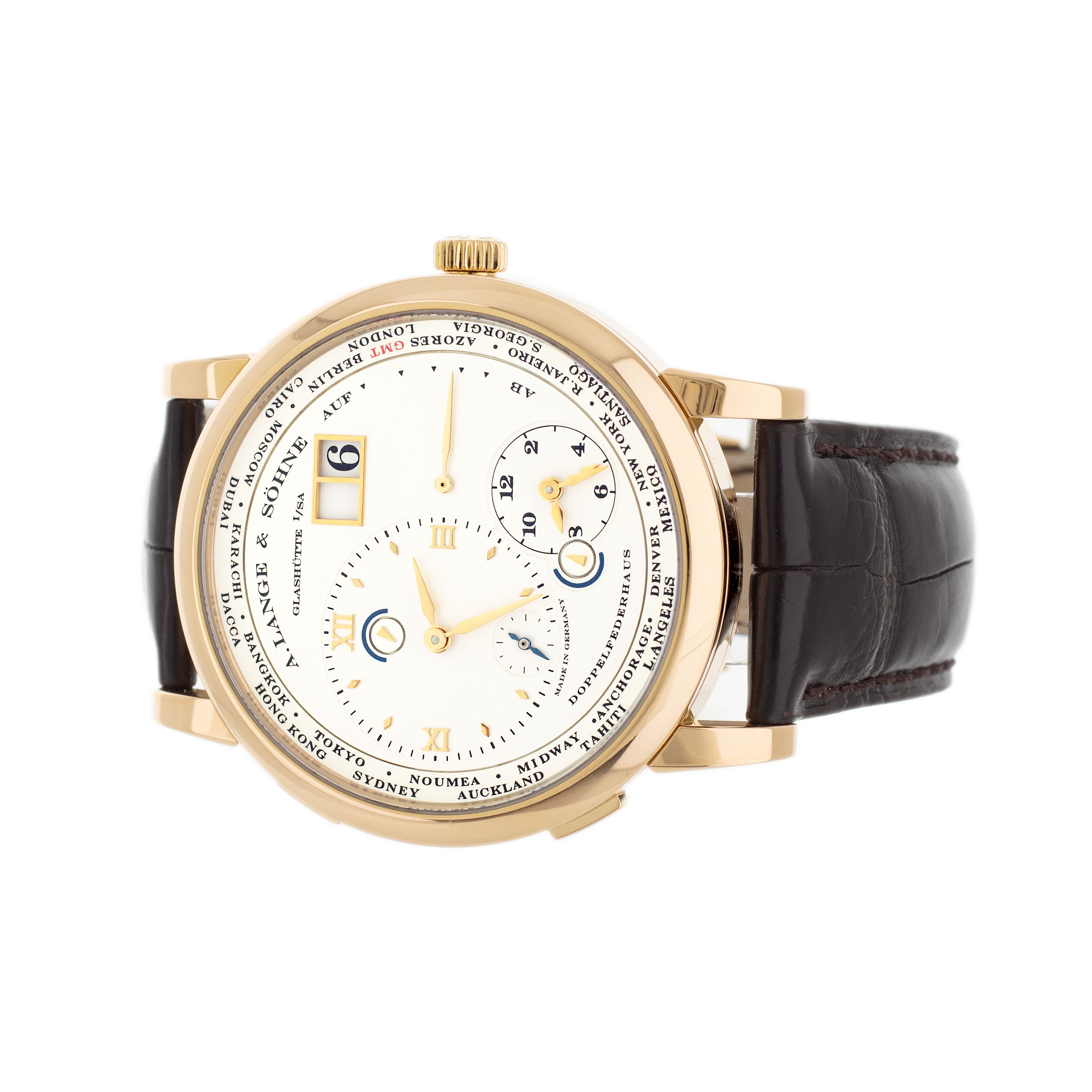 A. Lange & Sohne Lange 1 Time Zone Rose Gold Silver Dial 41.9mm 116.032