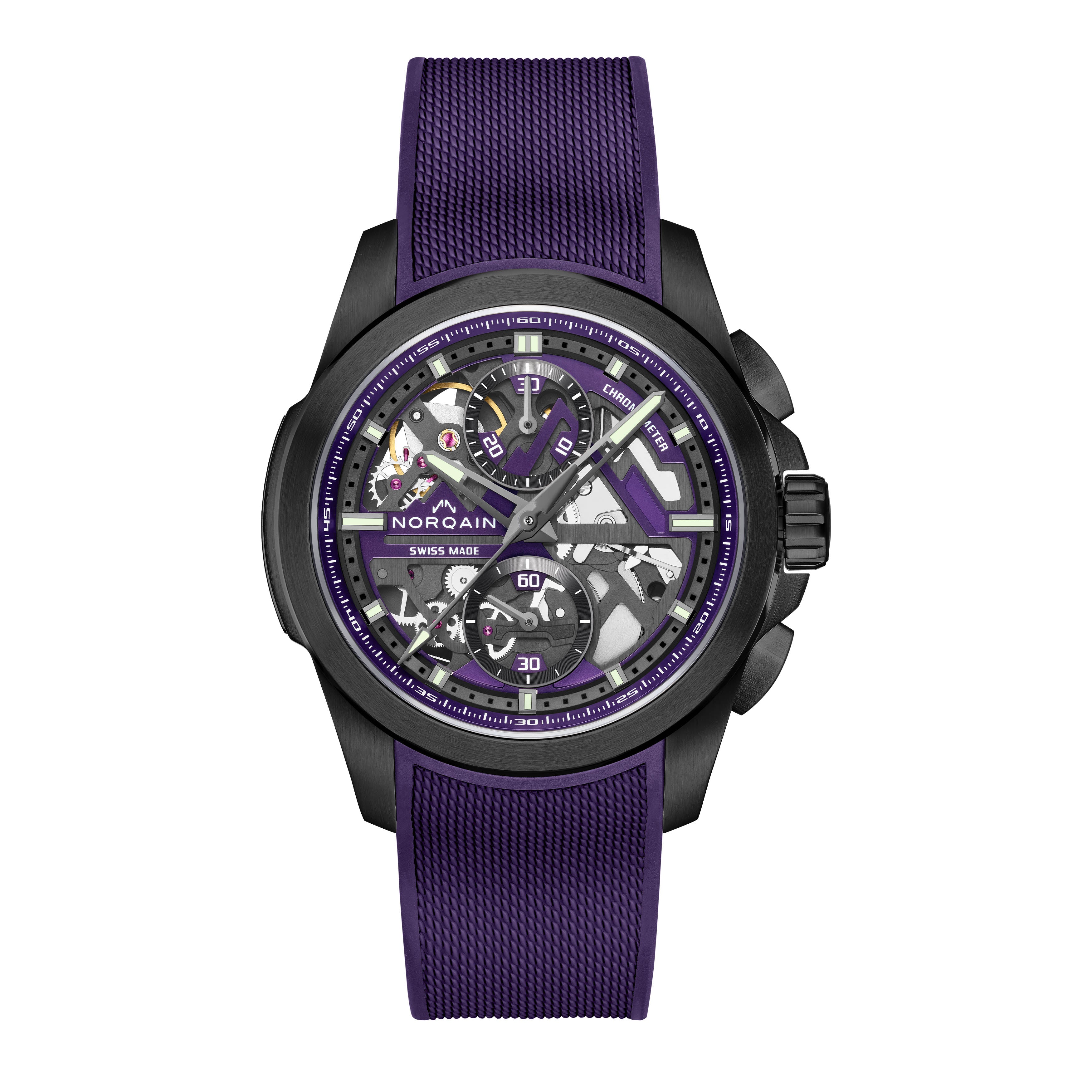 Norqain Independence Skeleton Chrono Watch, 42mm Purple Skeleton Dial, NNT3200BC/P321