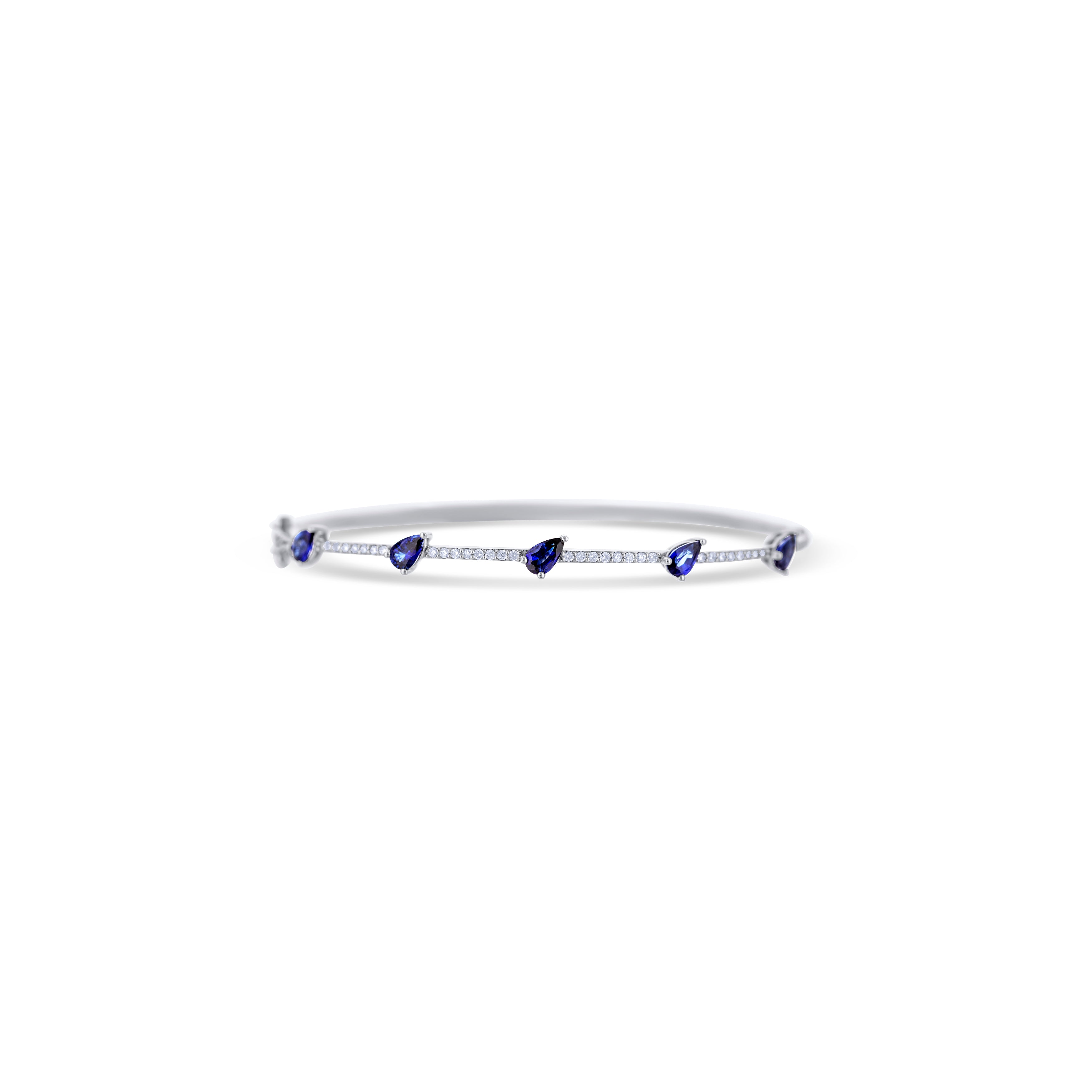 18K White Gold Pear Cut Blue Sapphire Diamond Bangle