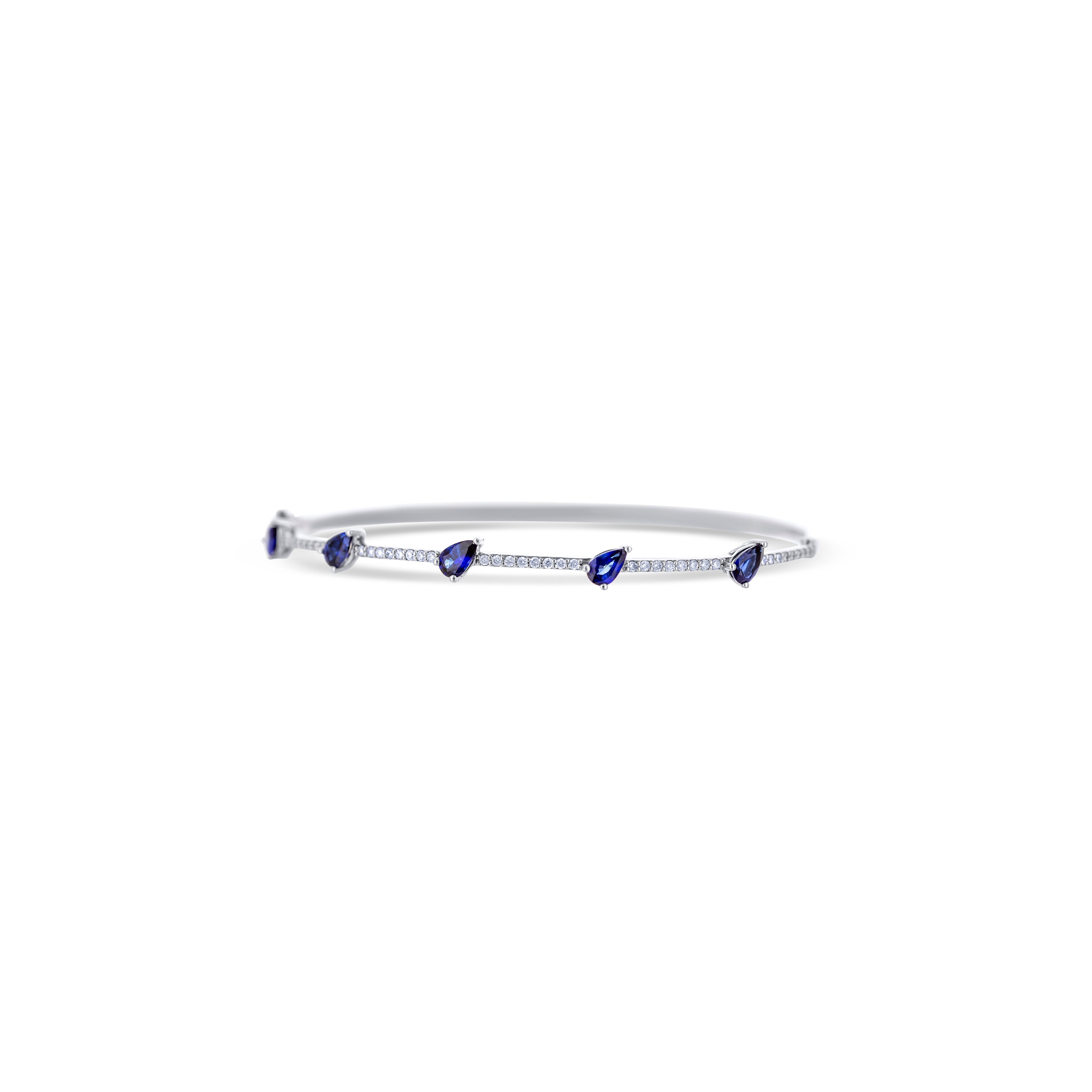 18K White Gold Pear Cut Blue Sapphire Diamond Bangle