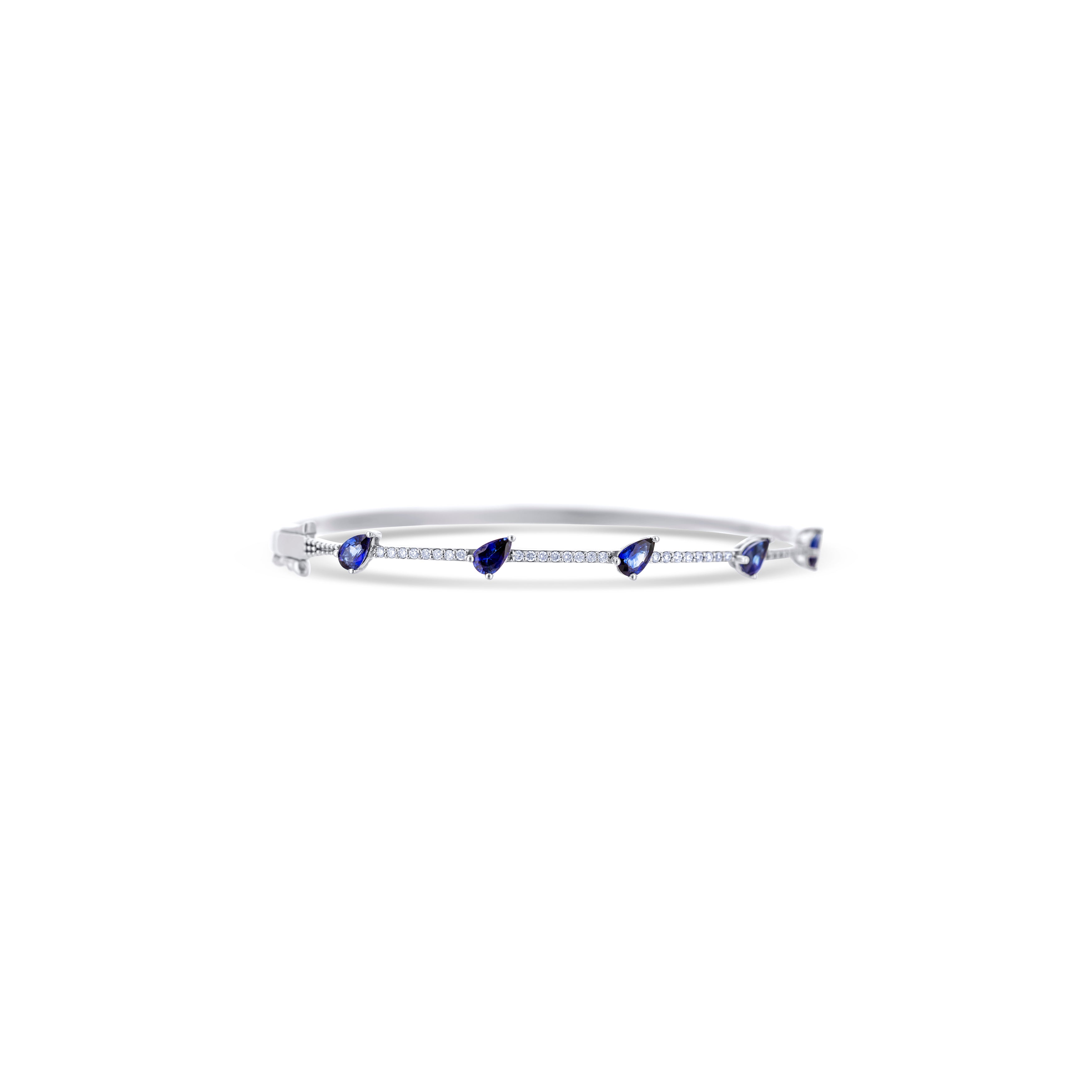 18K White Gold Pear Cut Blue Sapphire Diamond Bangle