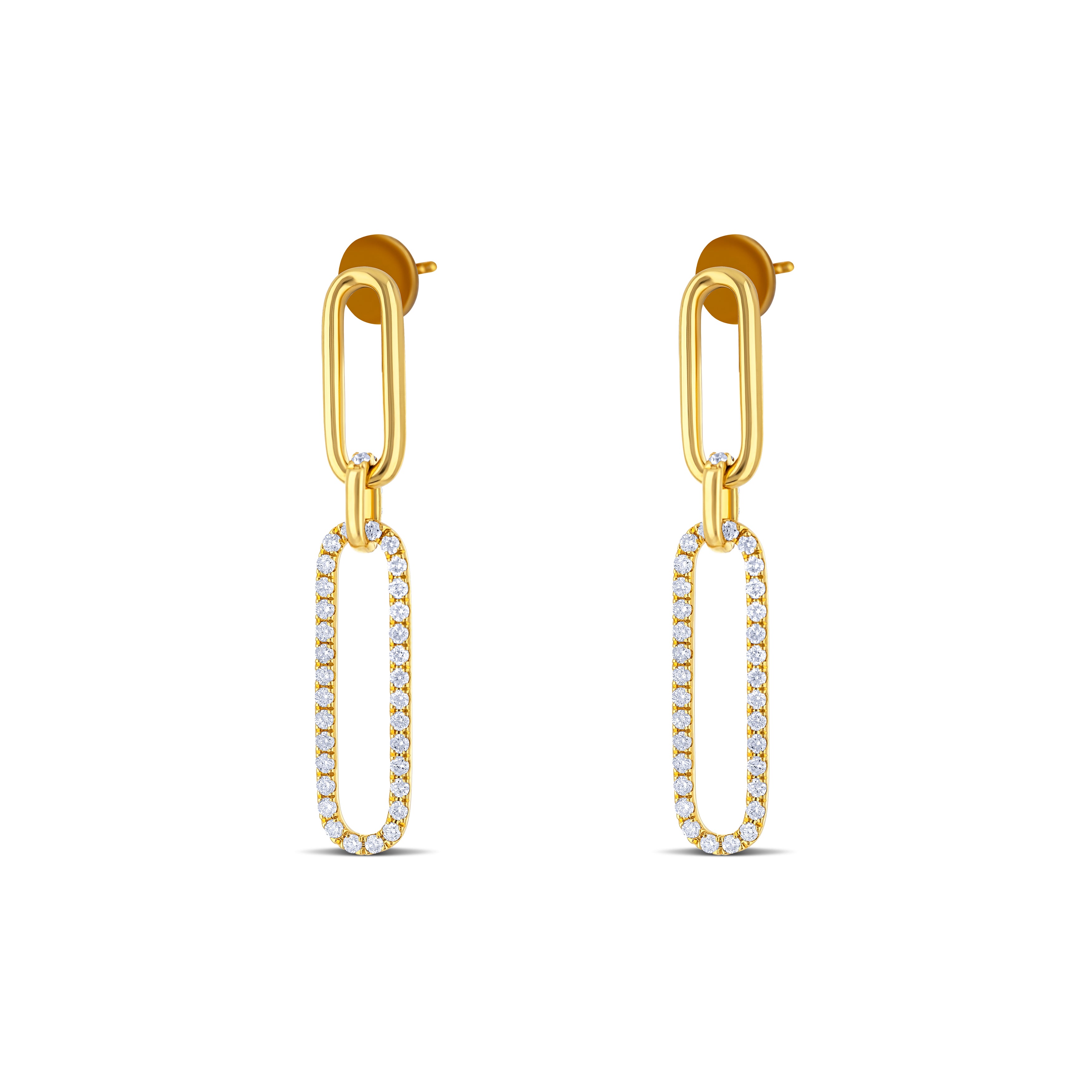 18K Yellow Gold Round Cut Paperclip Diamond Drop Earrings