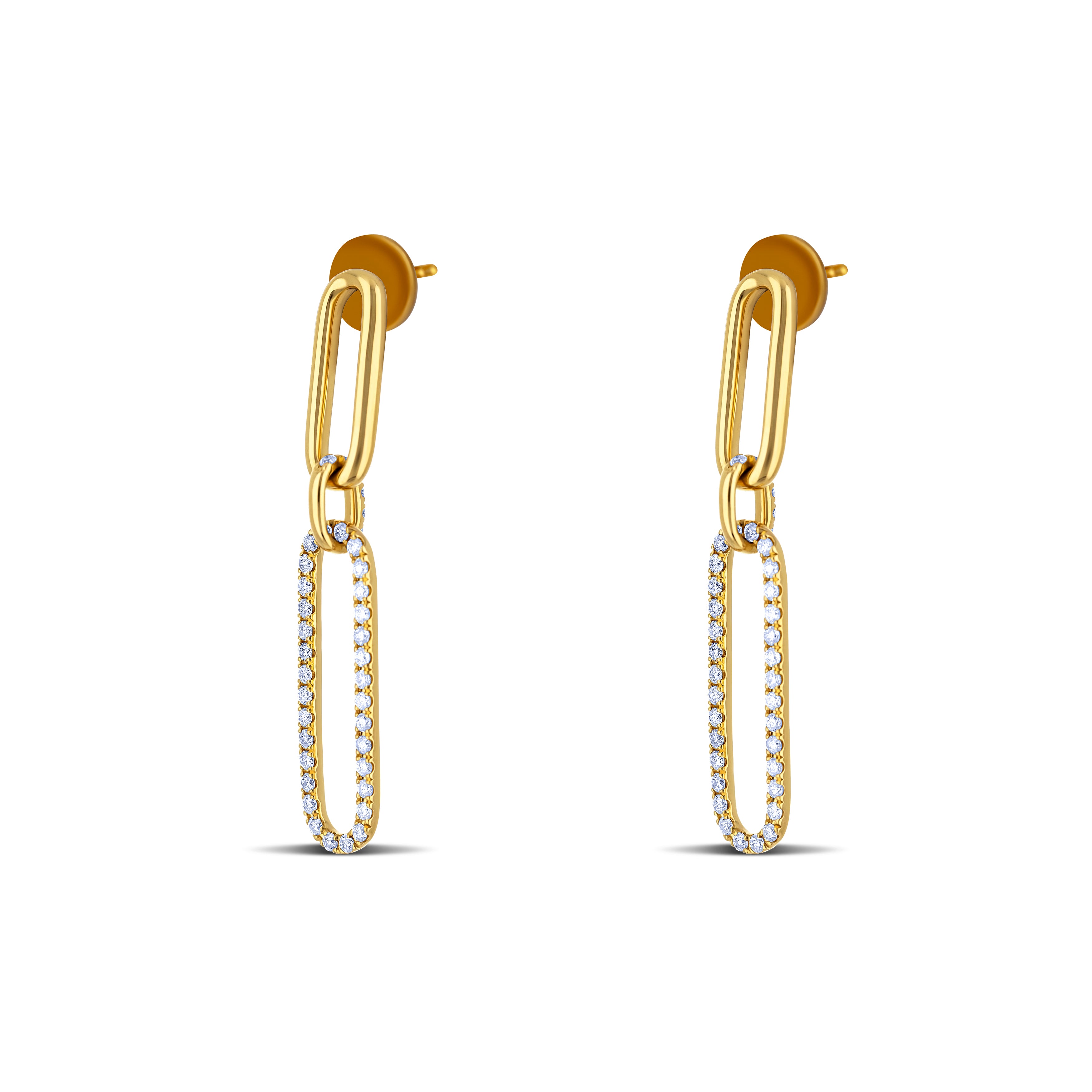 18K Yellow Gold Round Cut Paperclip Diamond Drop Earrings