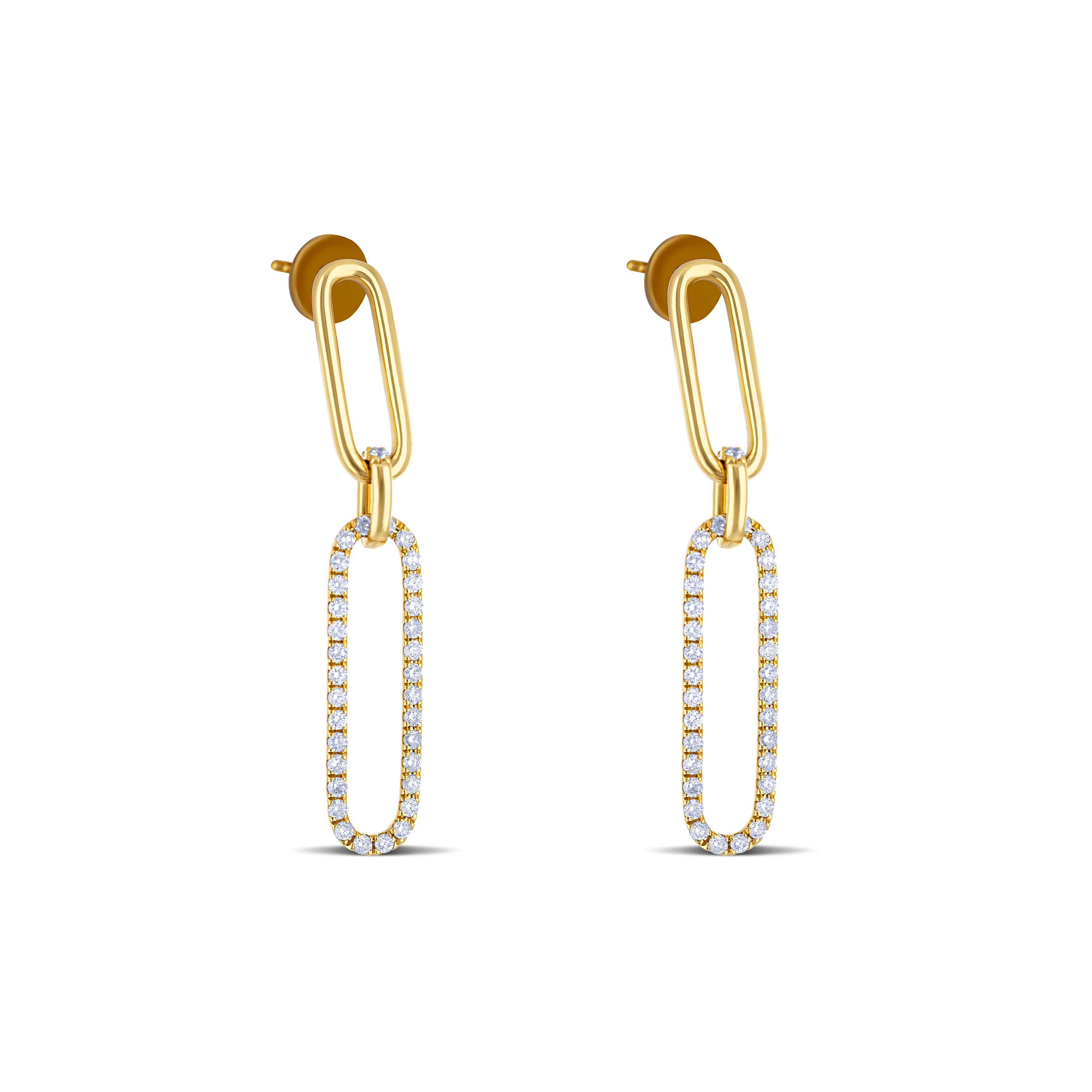 18K Yellow Gold Round Cut Paperclip Diamond Drop Earrings