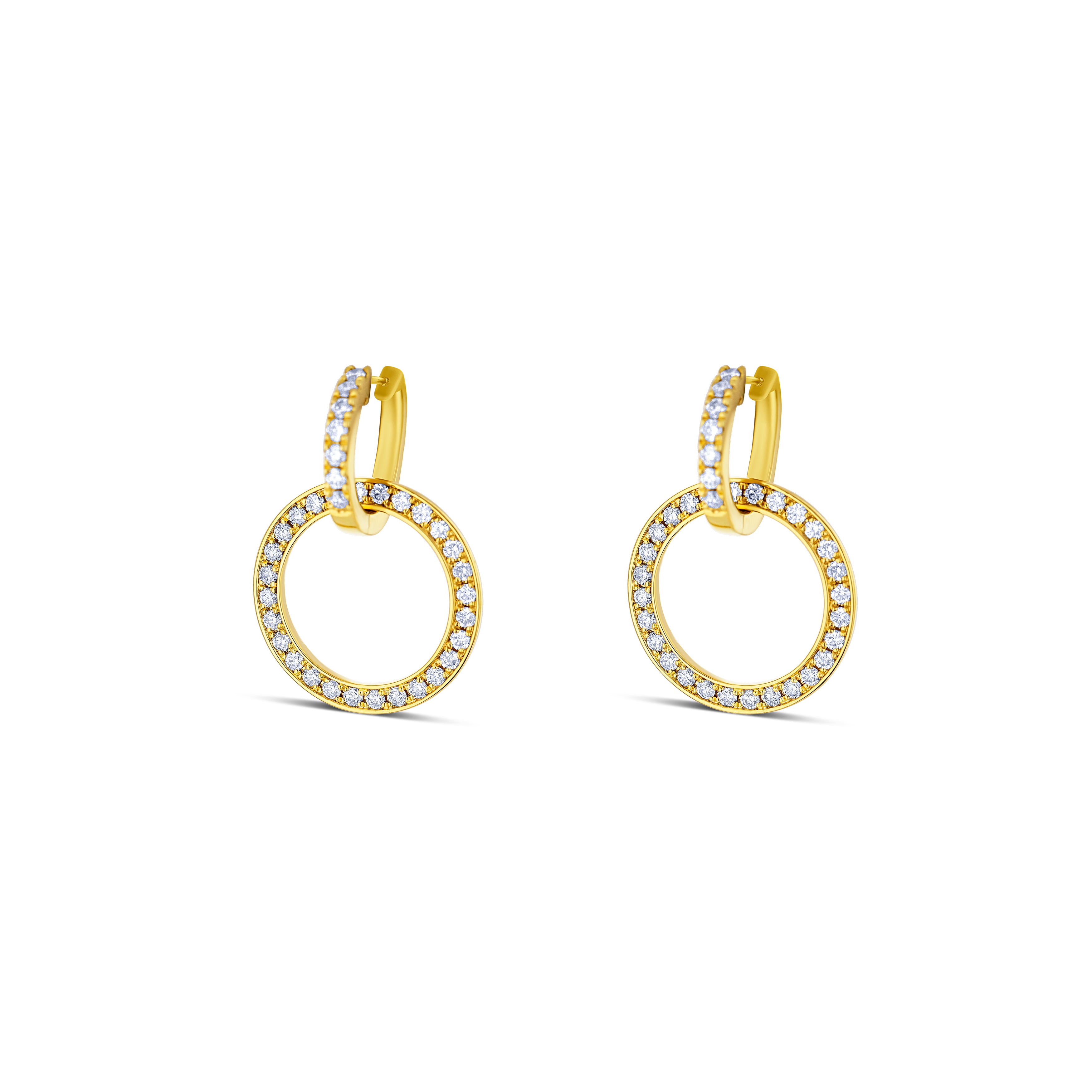 18K Yellow Gold Circle Diamond Drop Earrings