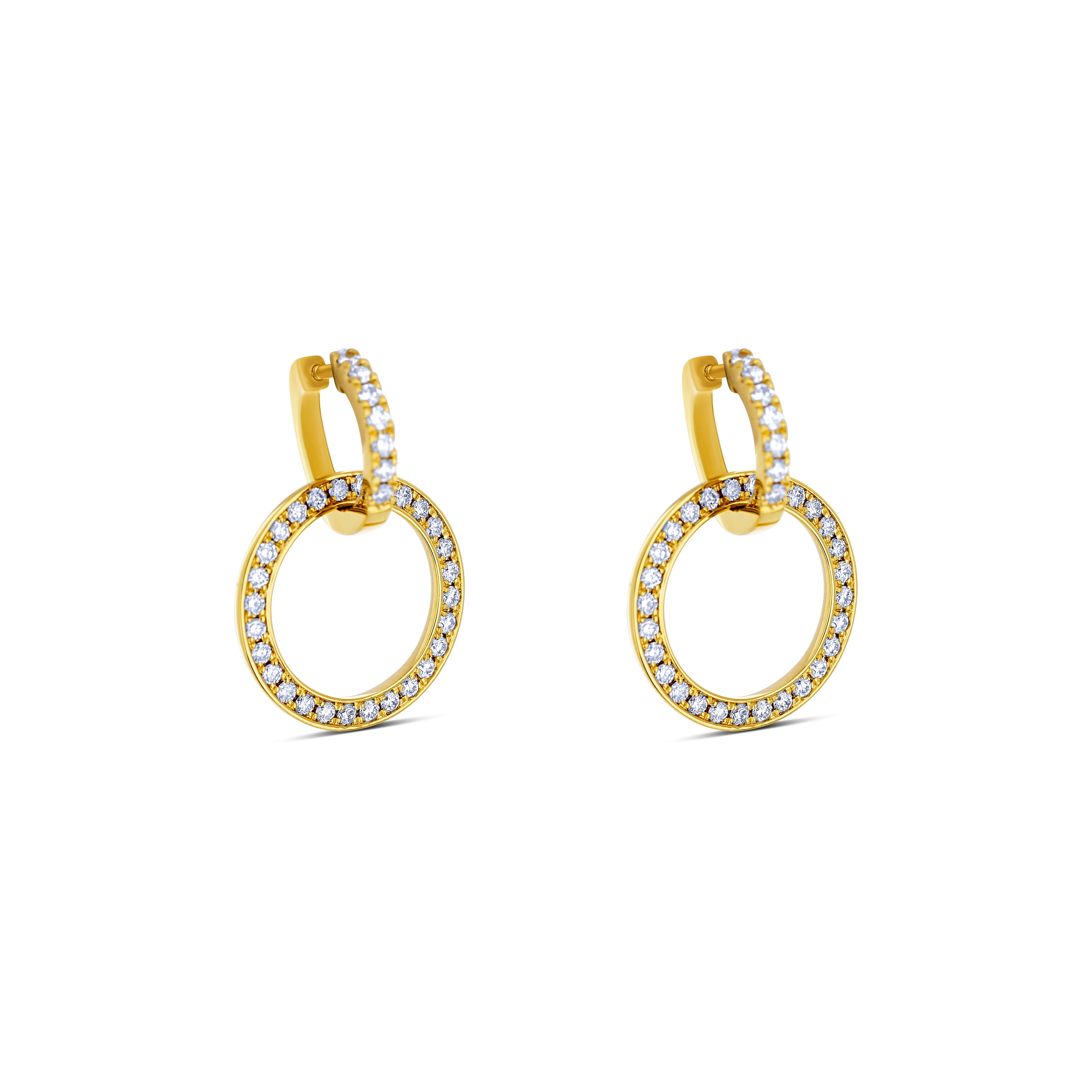 18K Yellow Gold Circle Diamond Drop Earrings