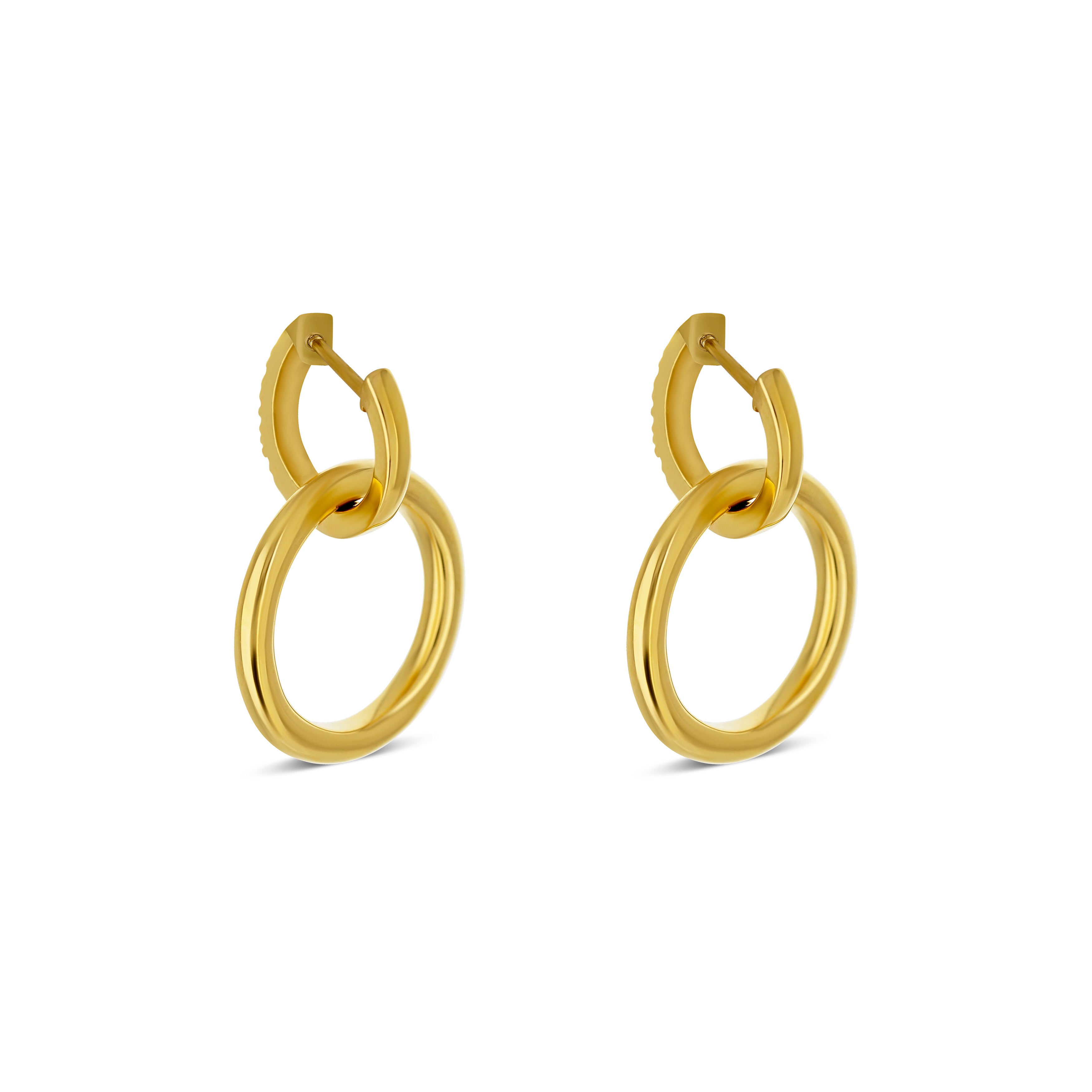 18K Yellow Gold Circle Diamond Drop Earrings