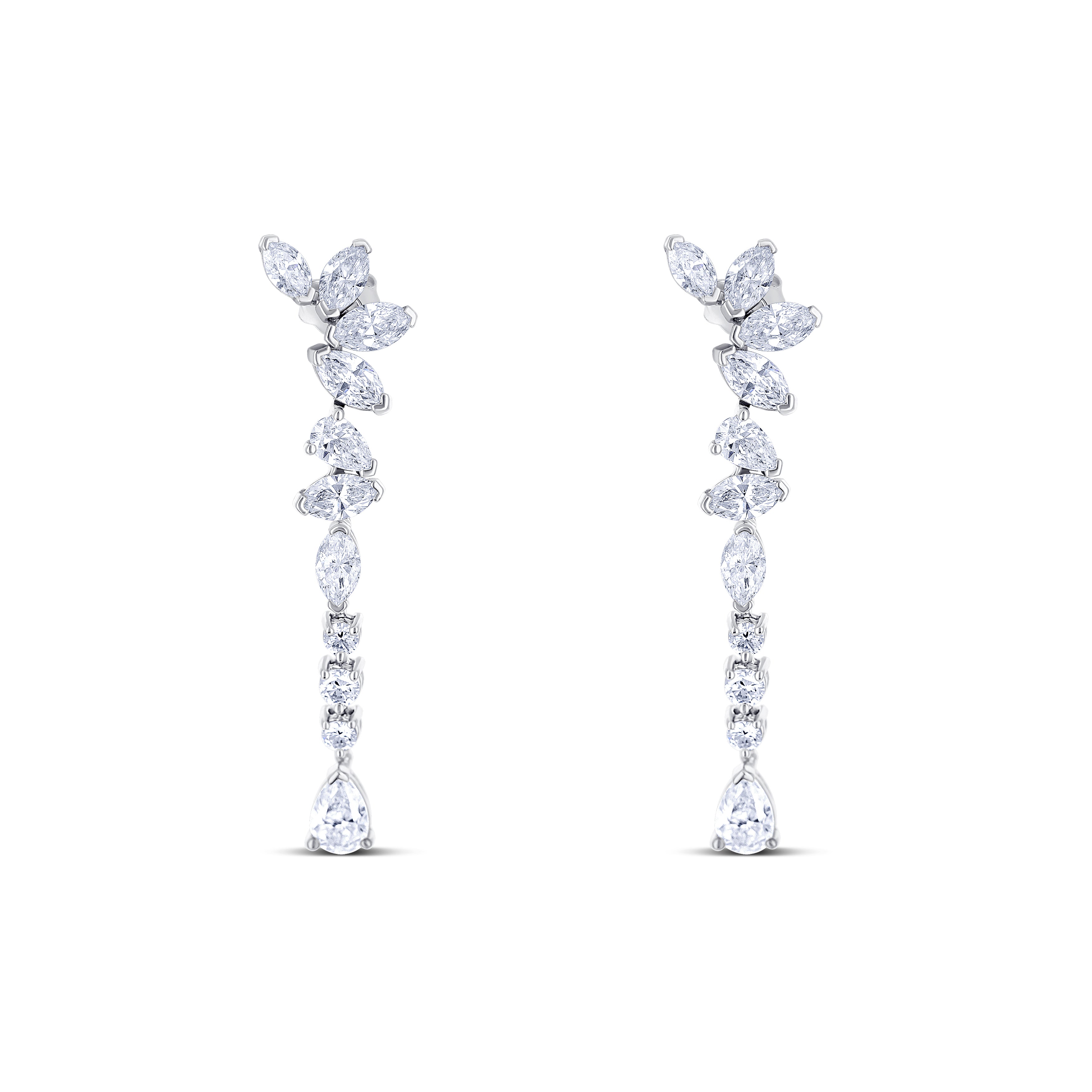 18K White Gold Mixed Cut Diamond Drop Earrings