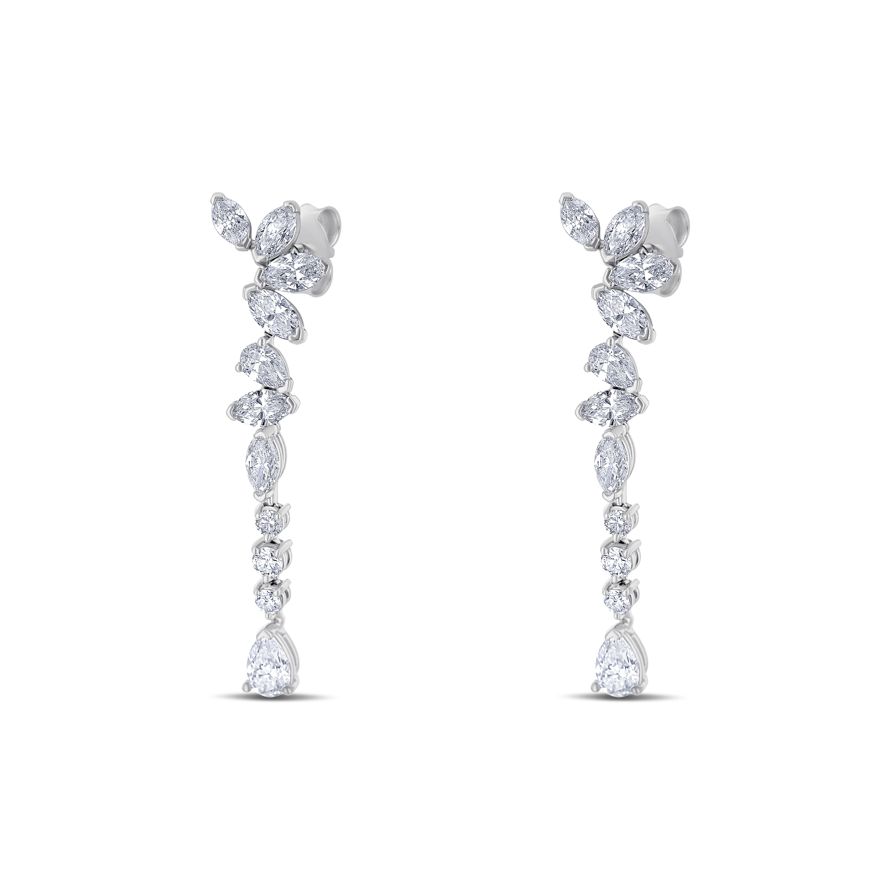 18K White Gold Mixed Cut Diamond Drop Earrings