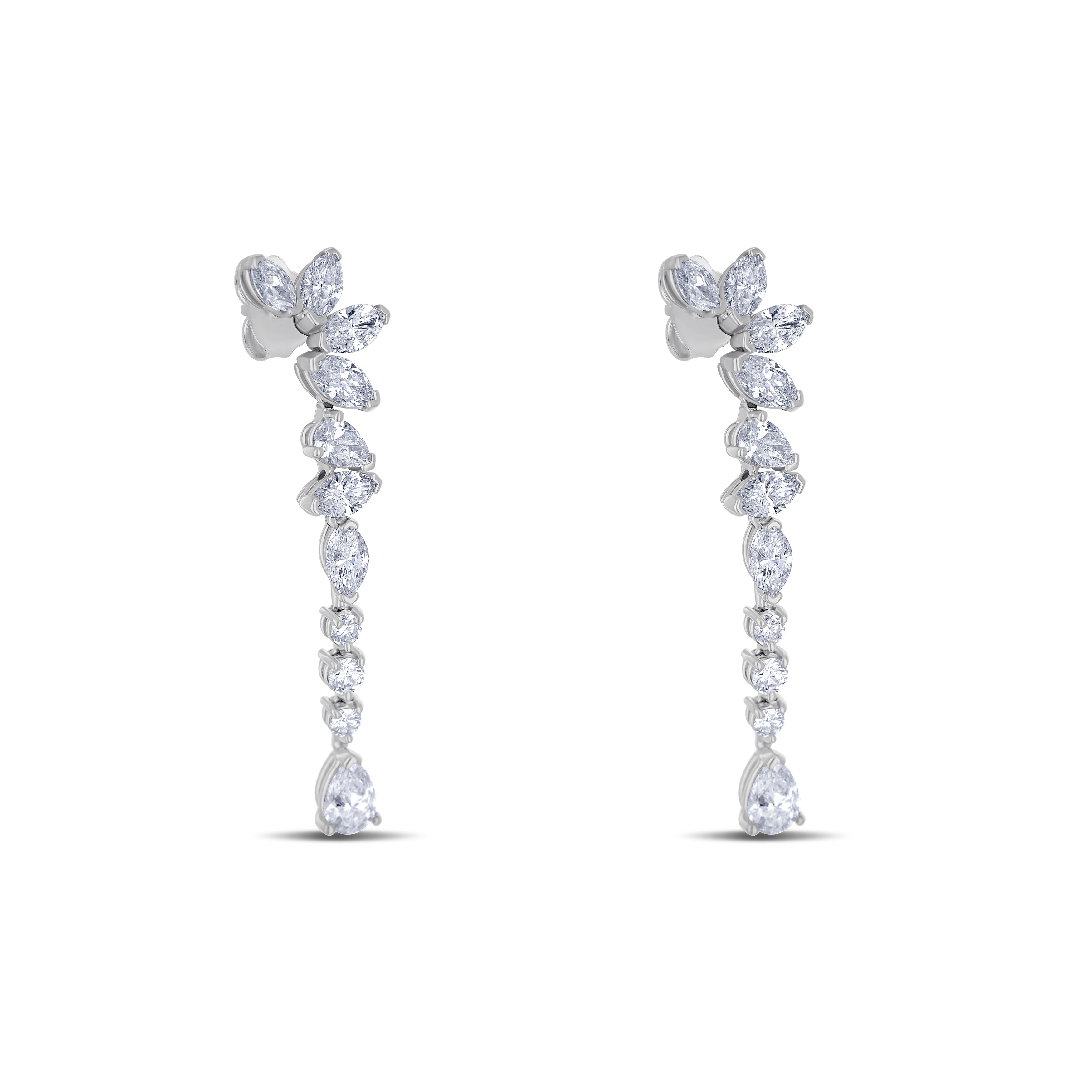 18K White Gold Mixed Cut Diamond Drop Earrings