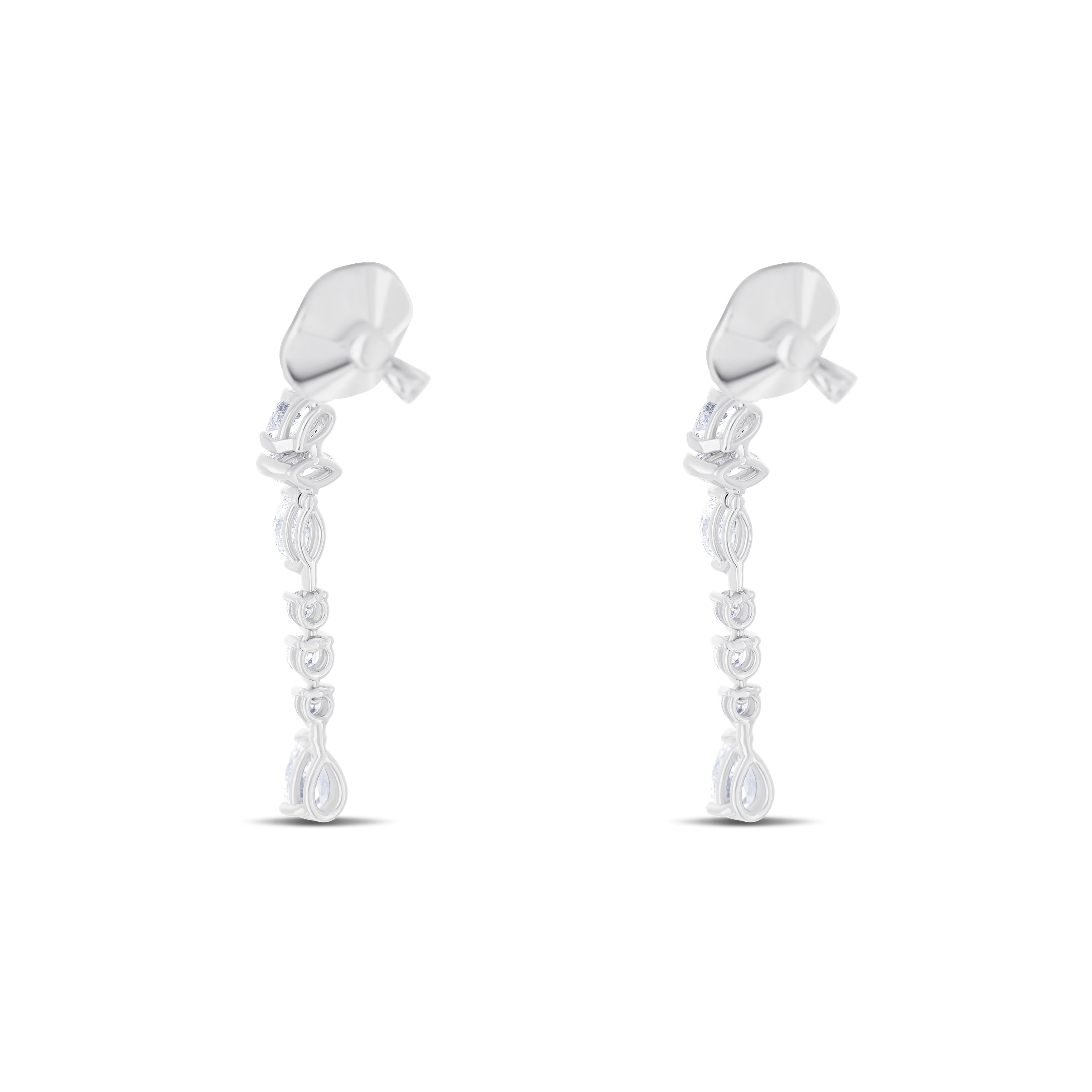 18K White Gold Mixed Cut Diamond Drop Earrings