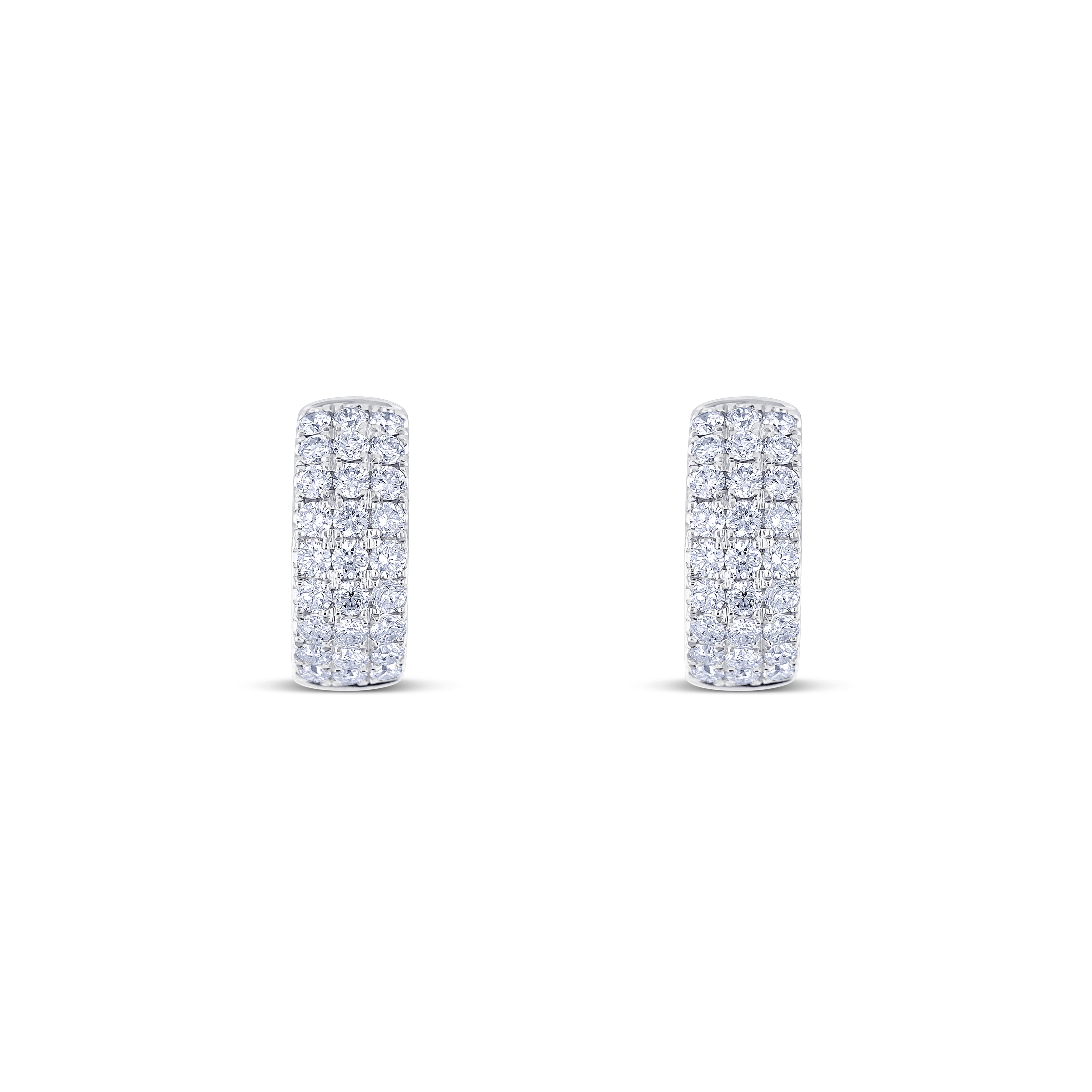 18K White Gold Round Cut Diamond Huggie Earrings