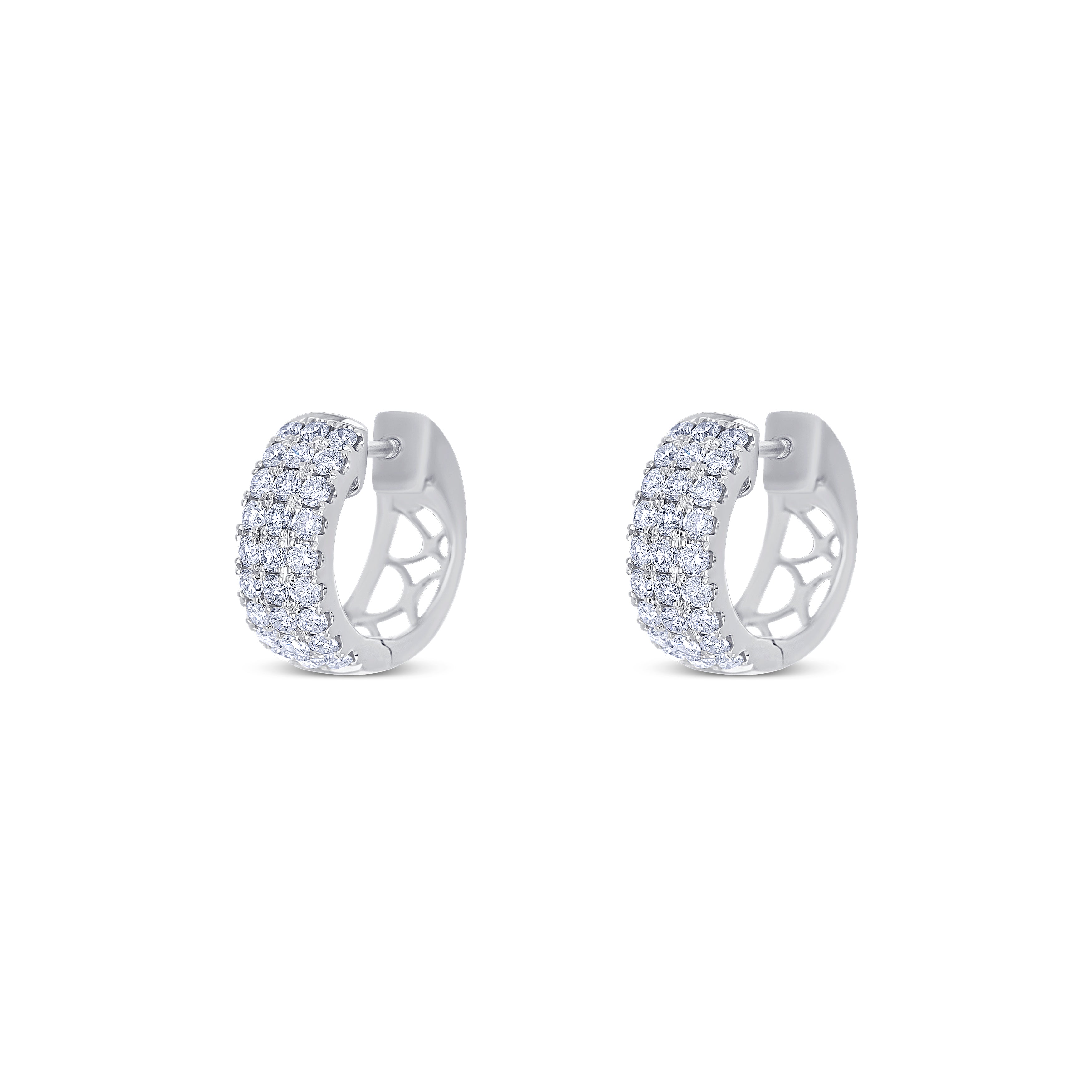 18K White Gold Round Cut Diamond Huggie Earrings