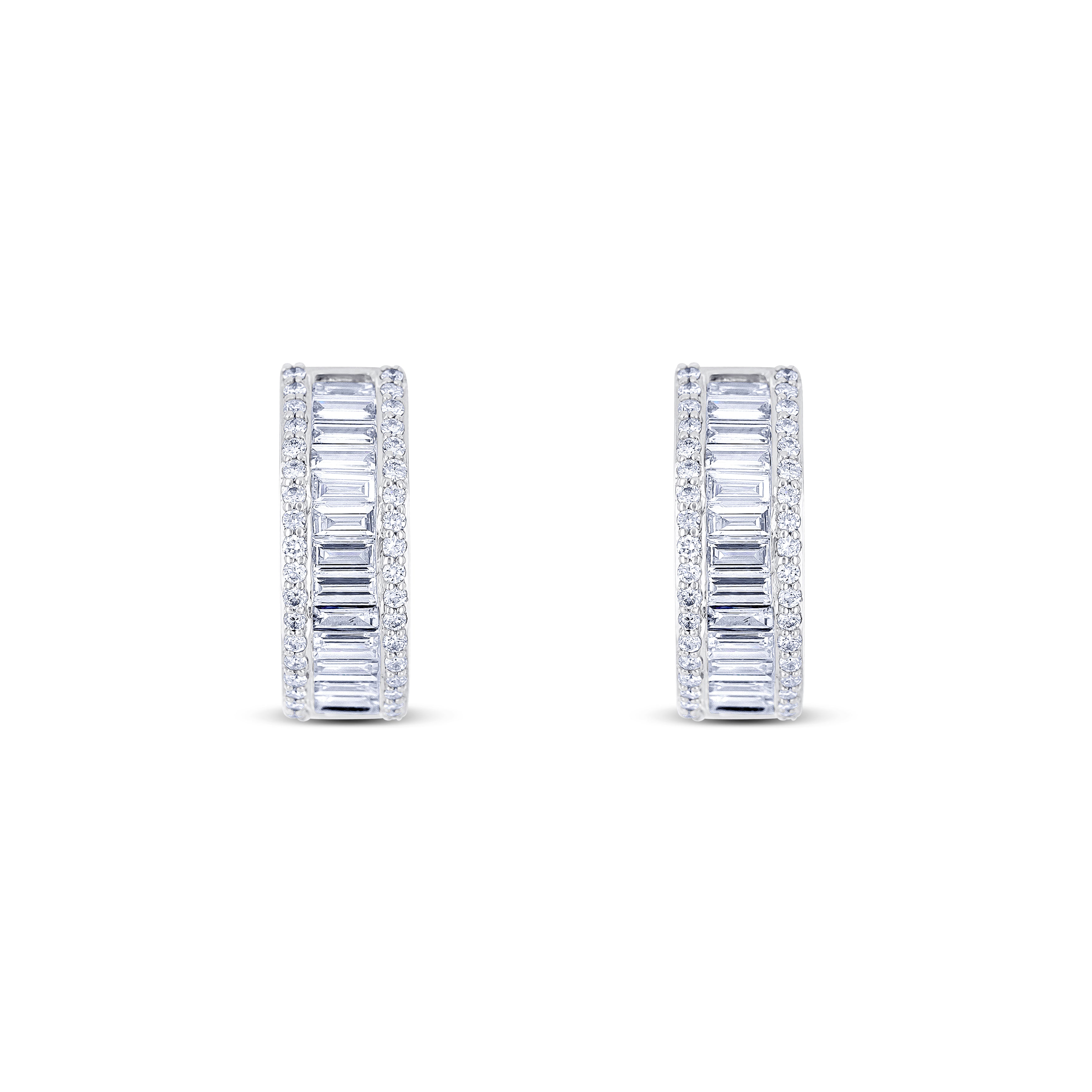 18K White Gold Mixed Cut Diamond Huggie Earrings