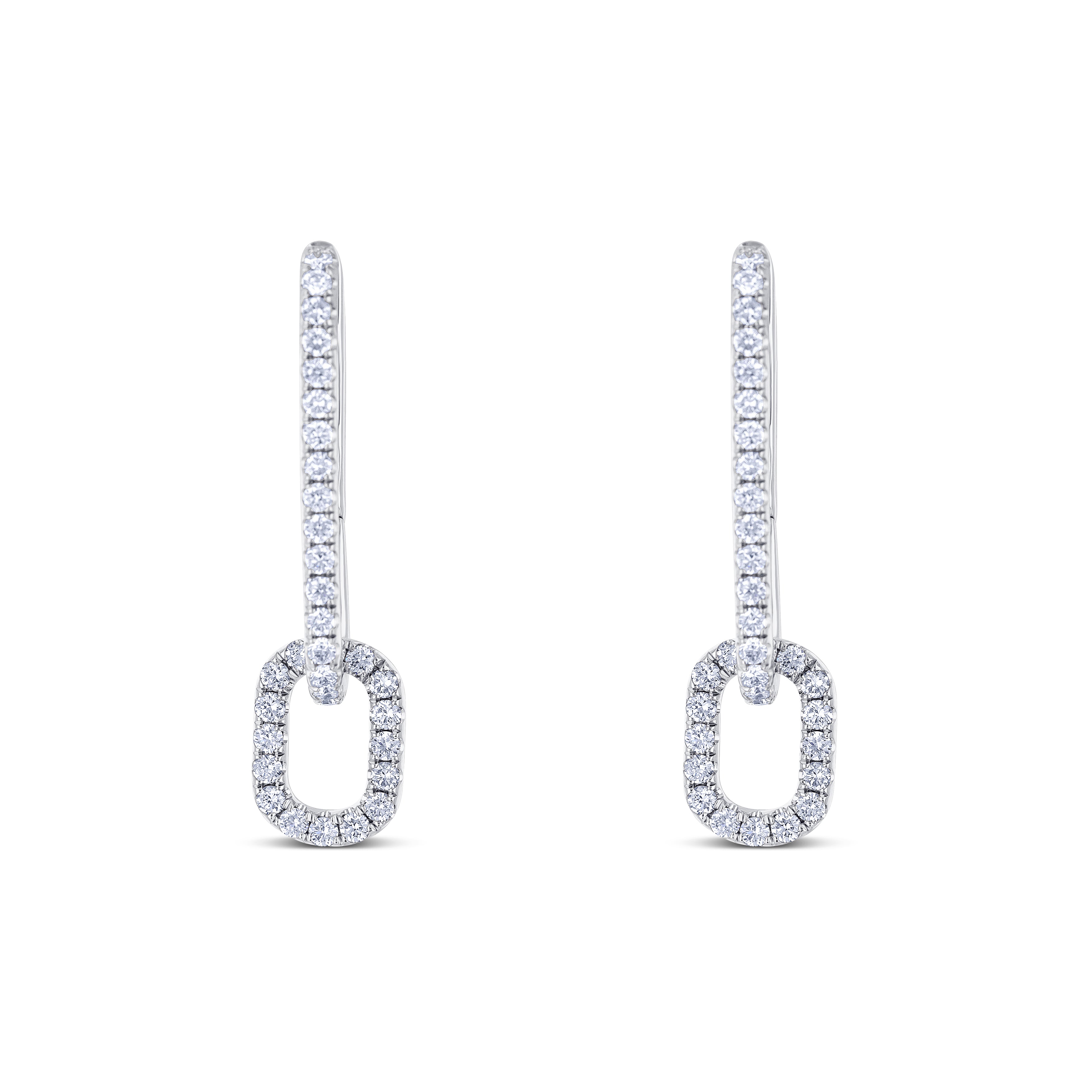 18K White Gold Round Cut Paperclip Diamond Drop Earrings