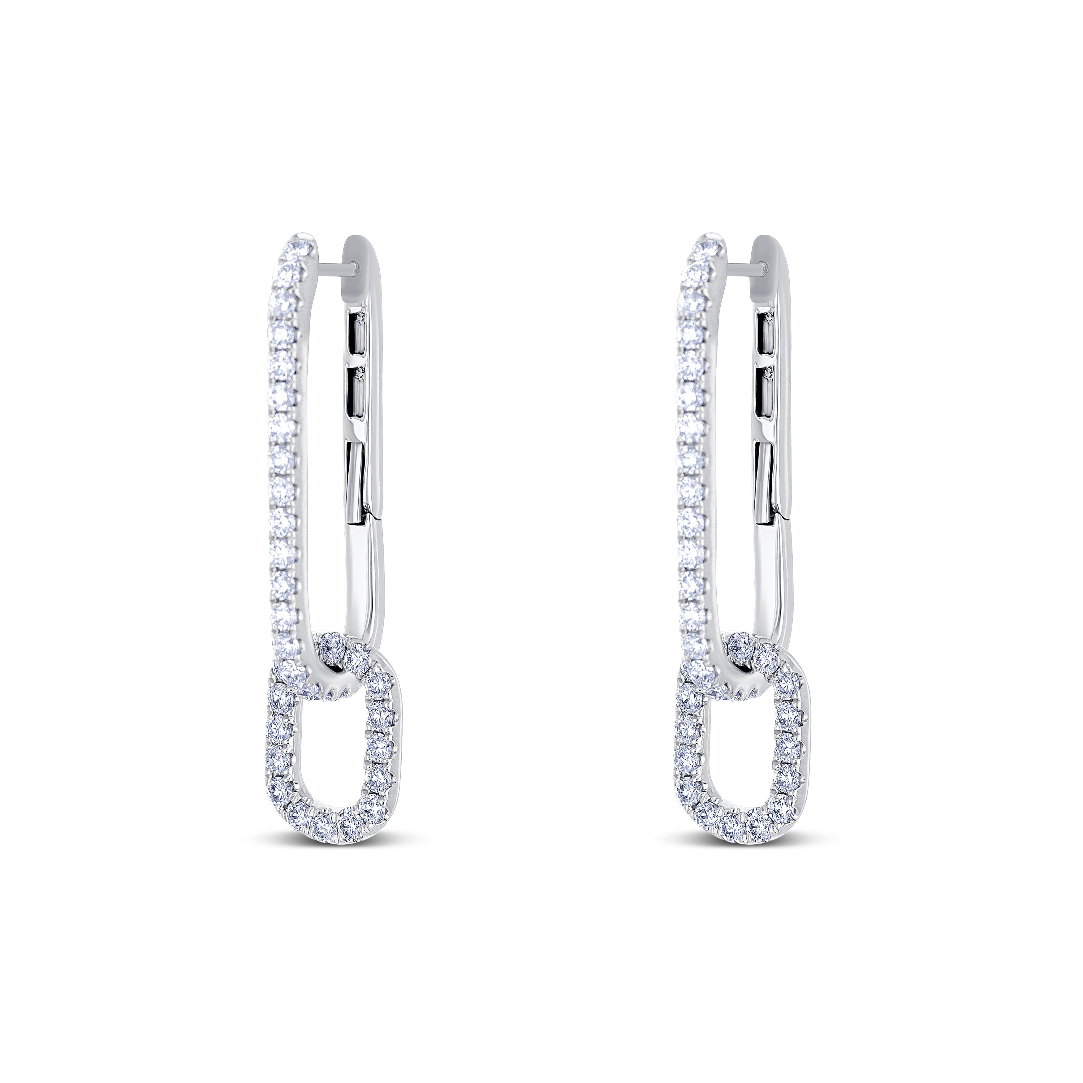 18K White Gold Round Cut Paperclip Diamond Drop Earrings