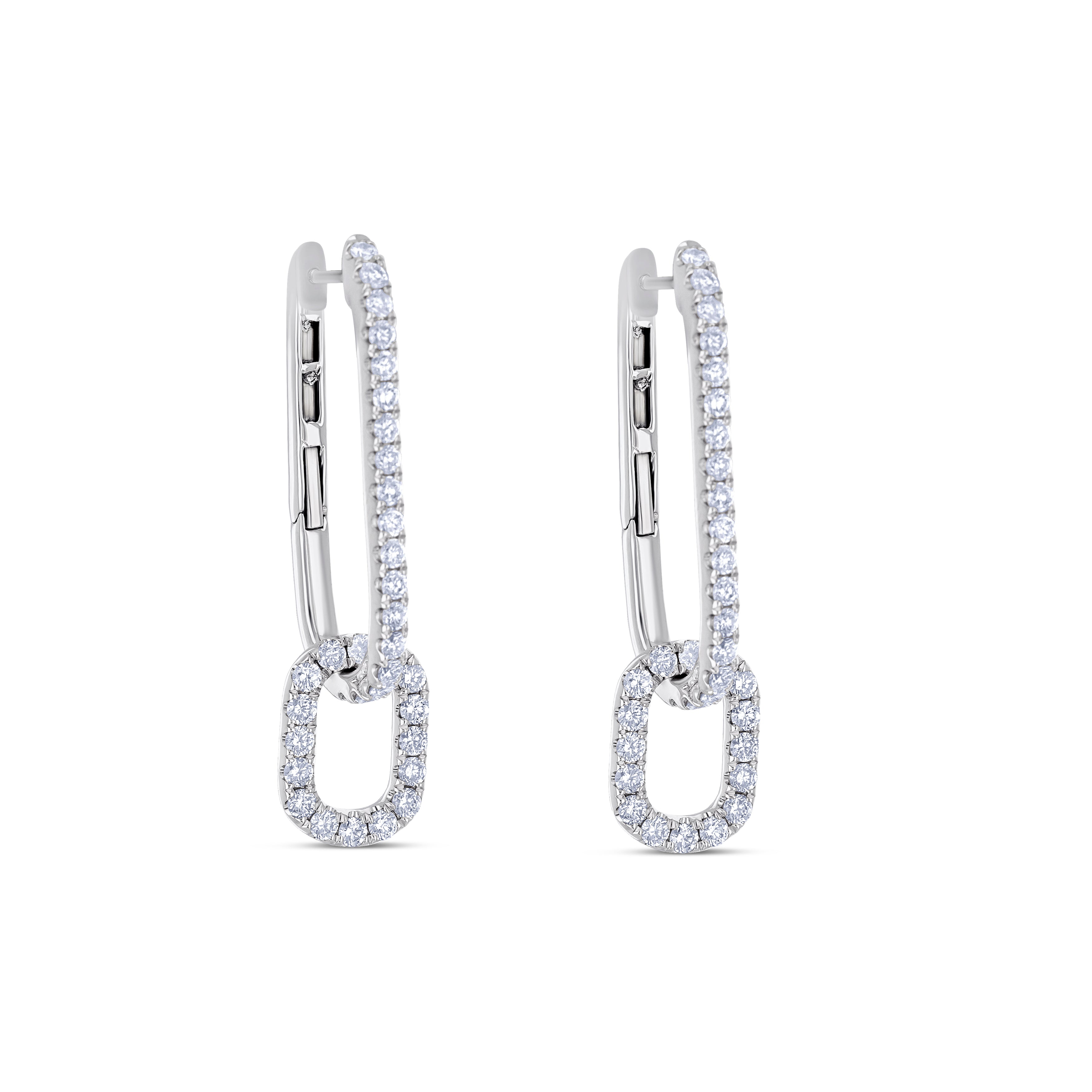 18K White Gold Round Cut Paperclip Diamond Drop Earrings