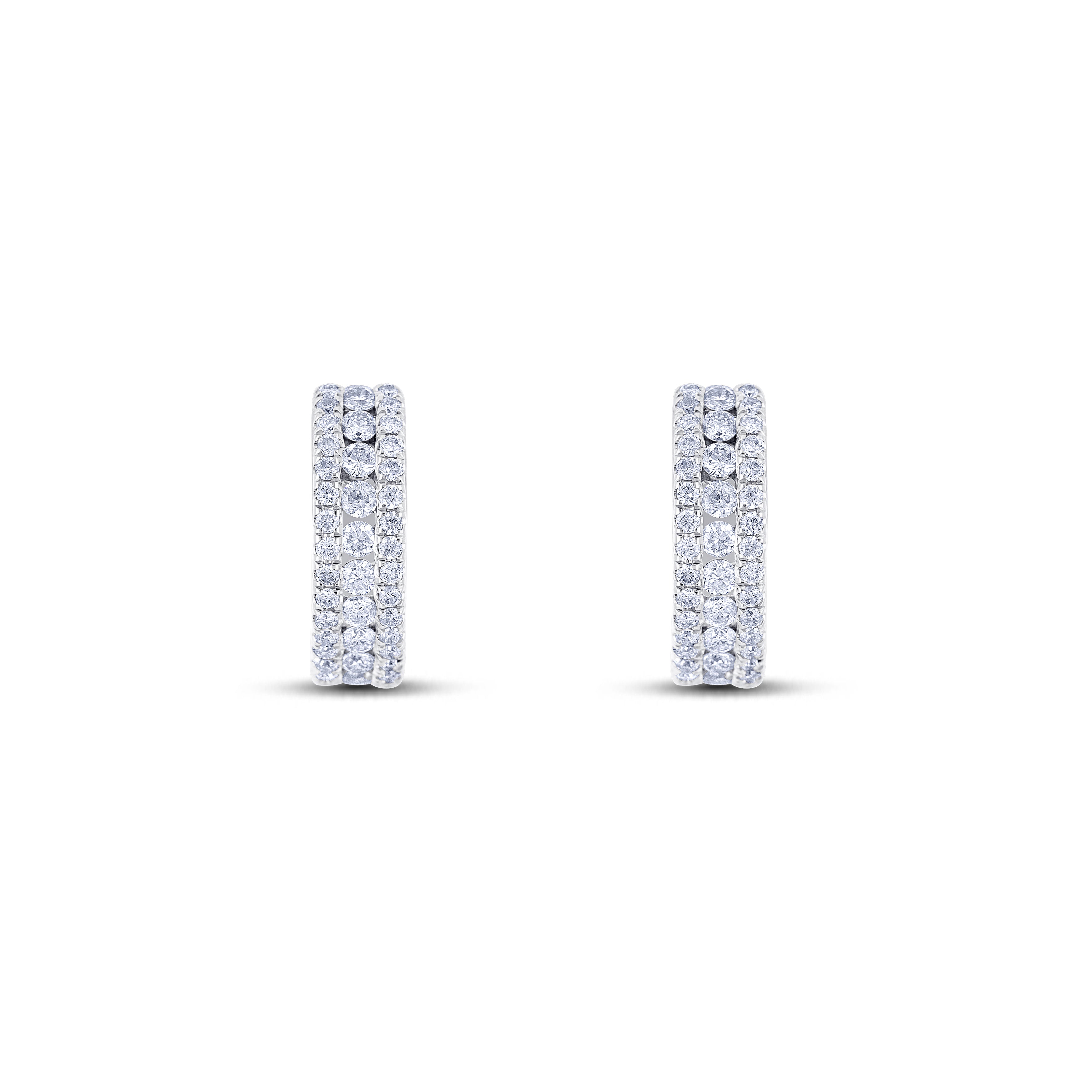 18K White Gold Round Cut Diamond Huggie Earrings