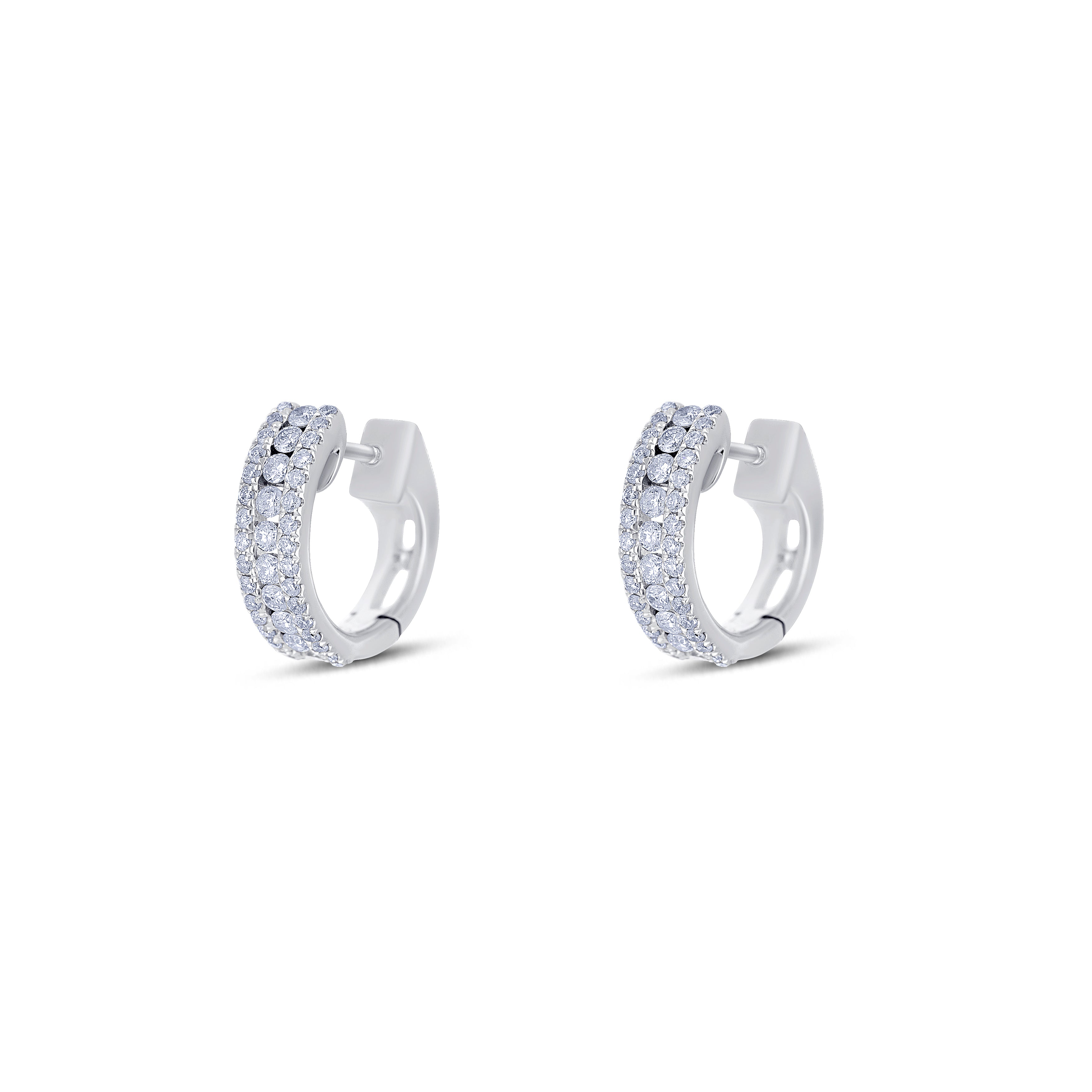 18K White Gold Round Cut Diamond Huggie Earrings