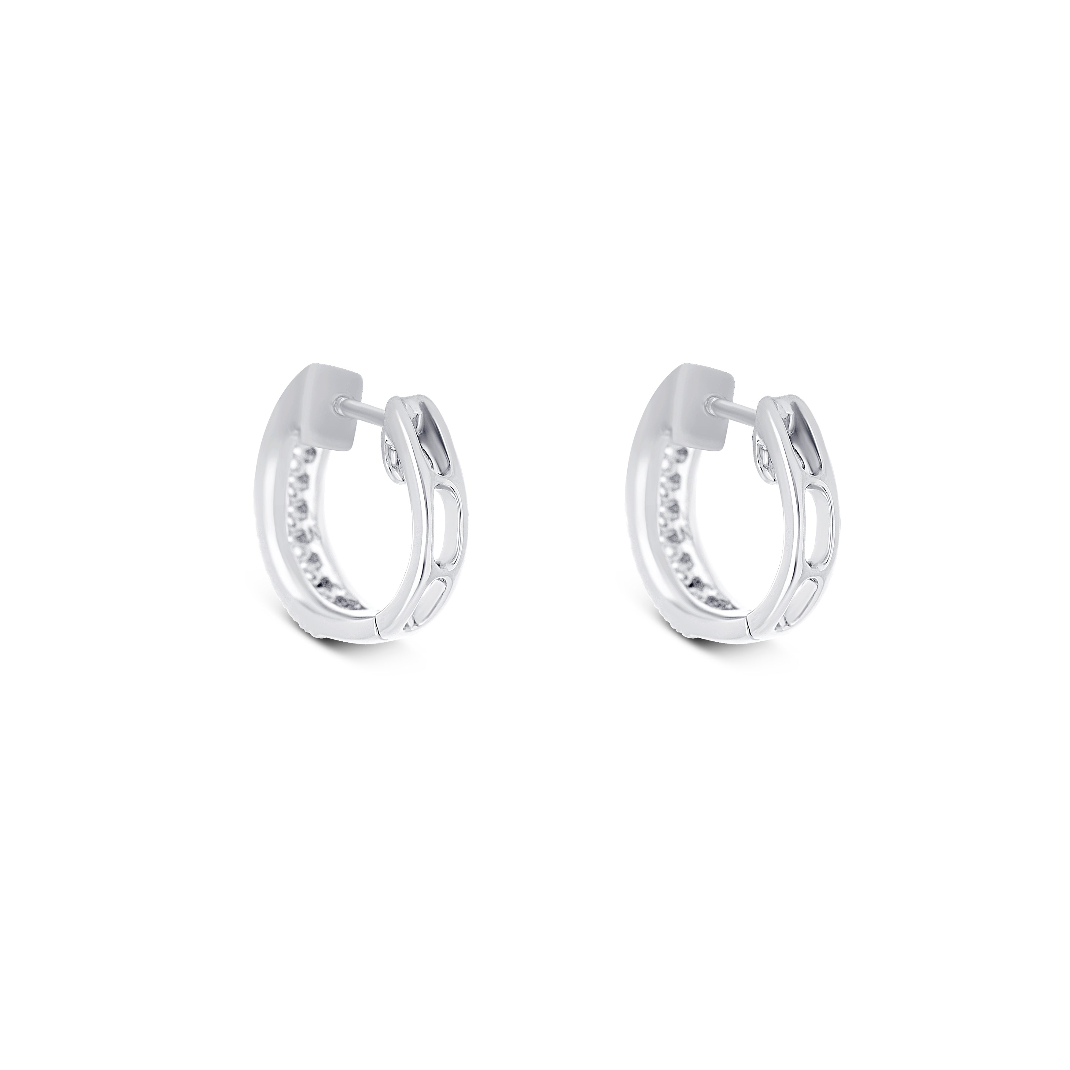 18K White Gold Round Cut Diamond Huggie Earrings