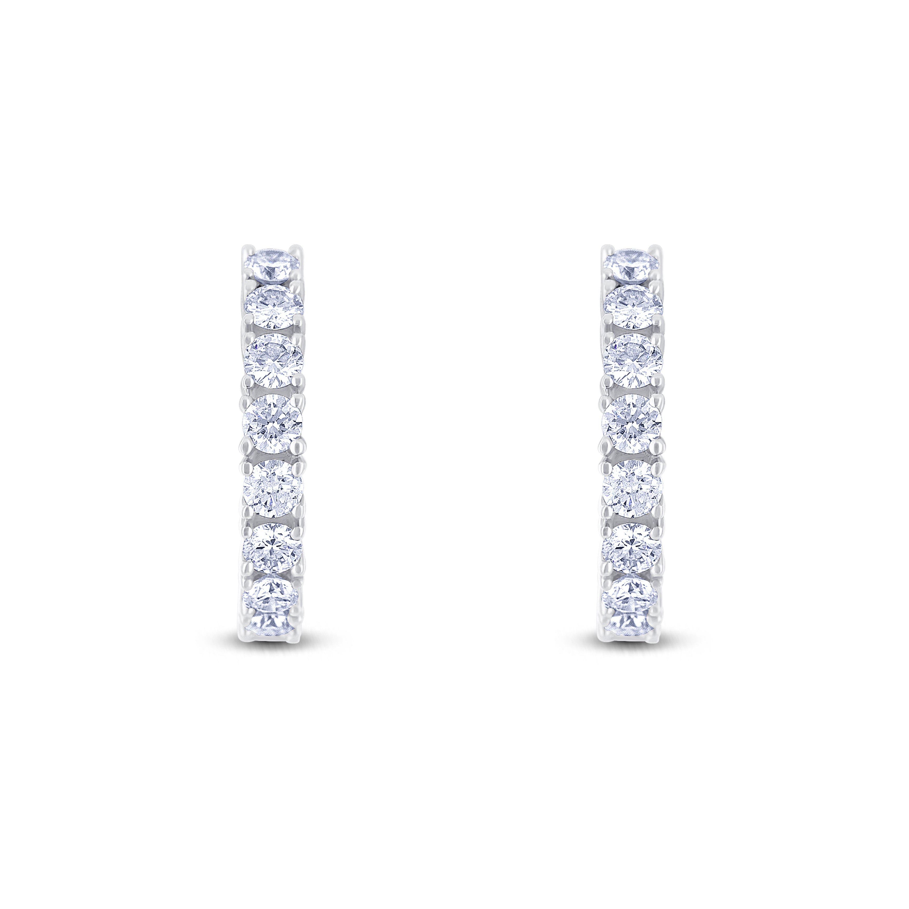 18K White Gold Round Cut Diamond Huggie Earrings