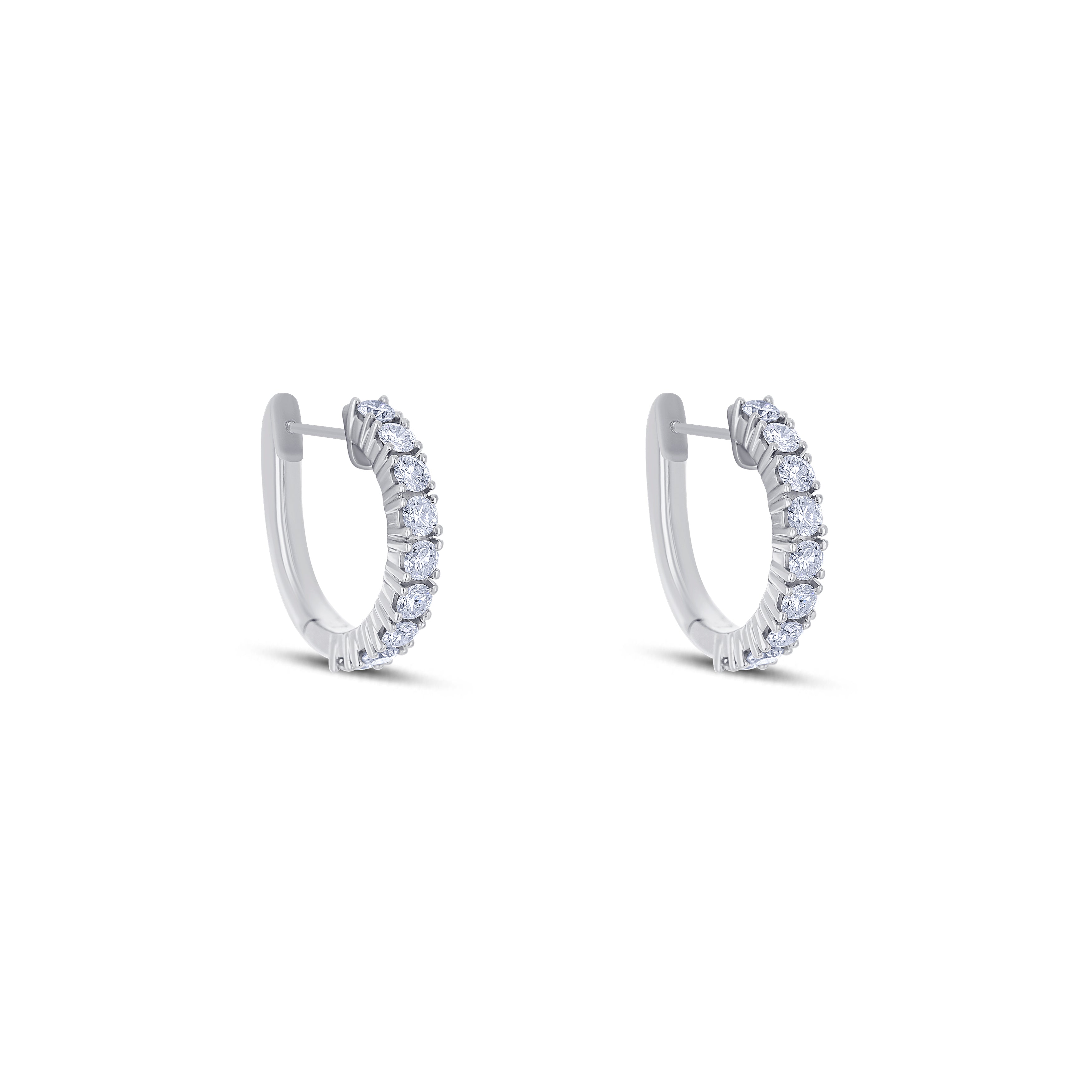 18K White Gold Round Cut Diamond Huggie Earrings