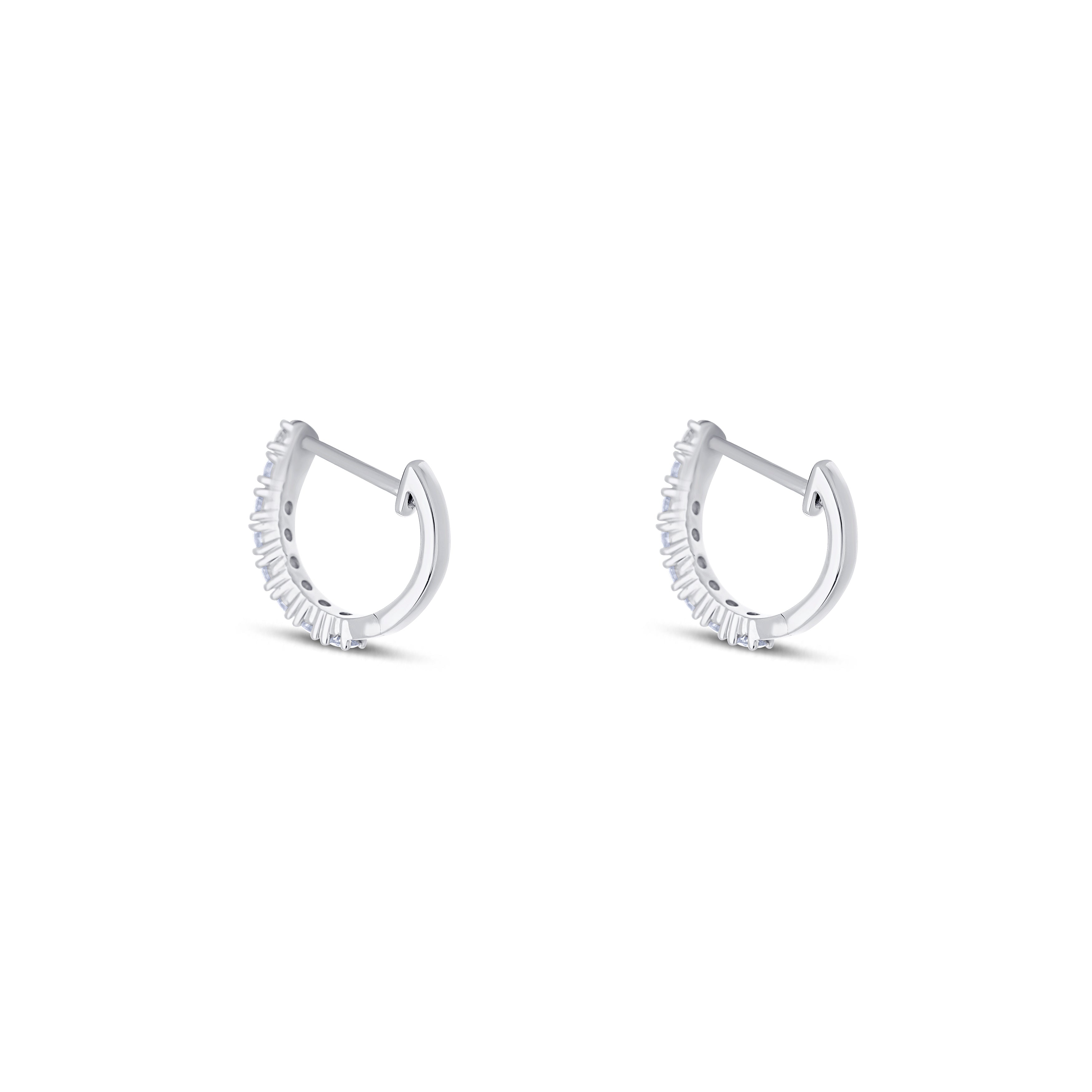 18K White Gold Round Cut Diamond Huggie Earrings