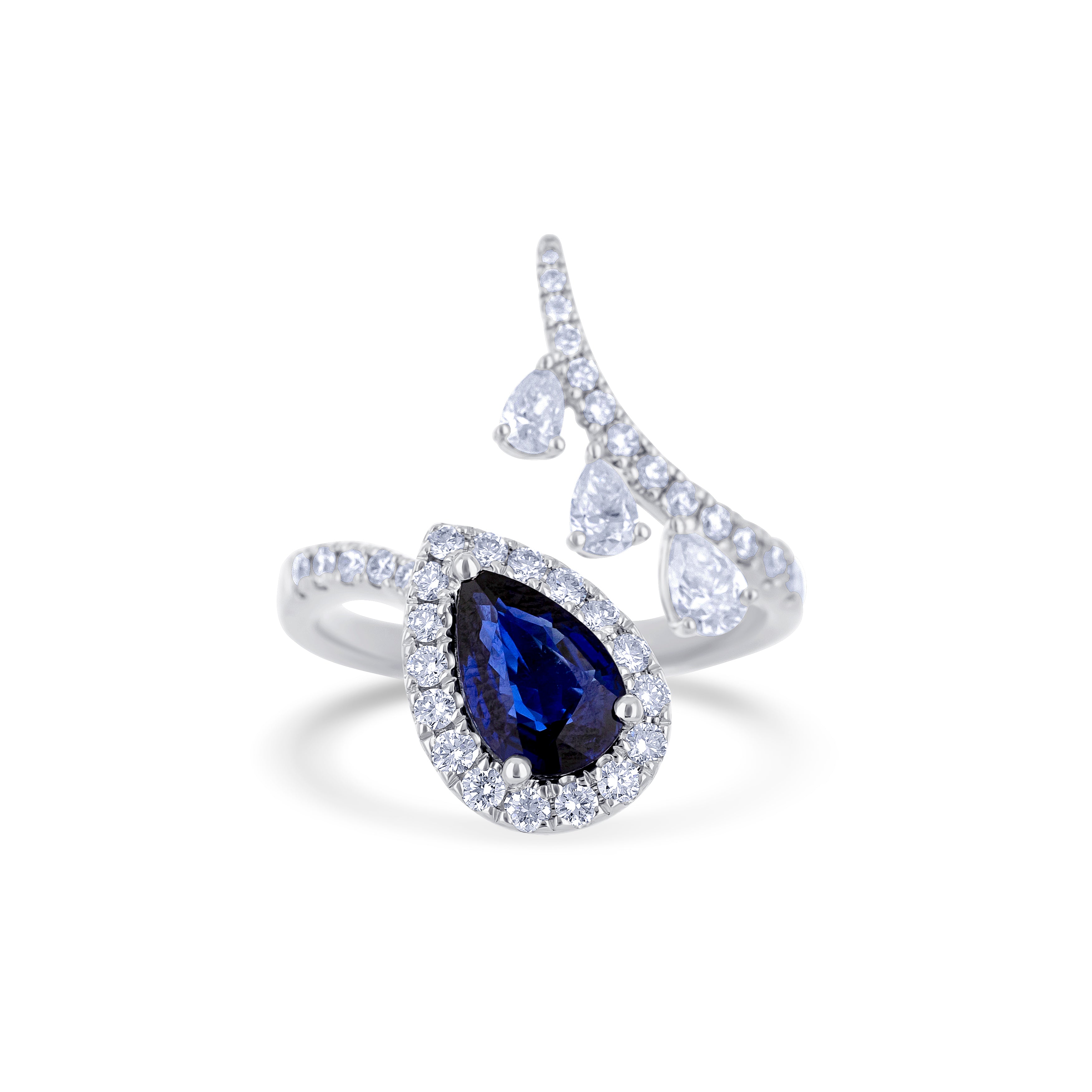 18K White Gold Blue Sapphire and Diamond Ring