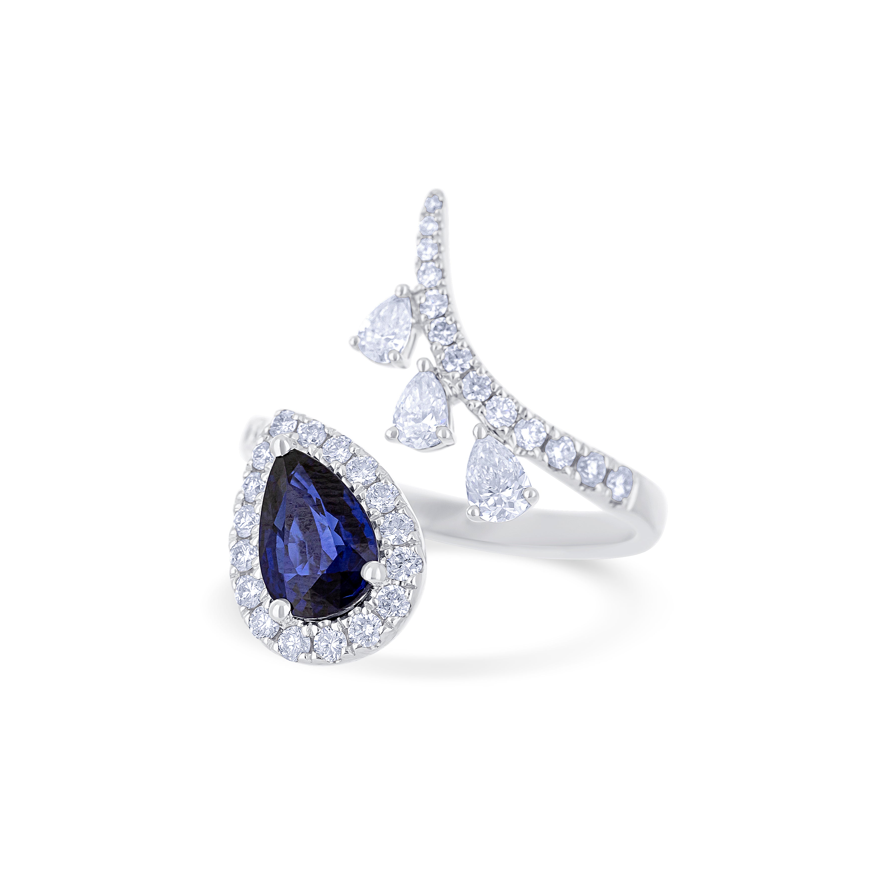 18K White Gold Blue Sapphire and Diamond Ring