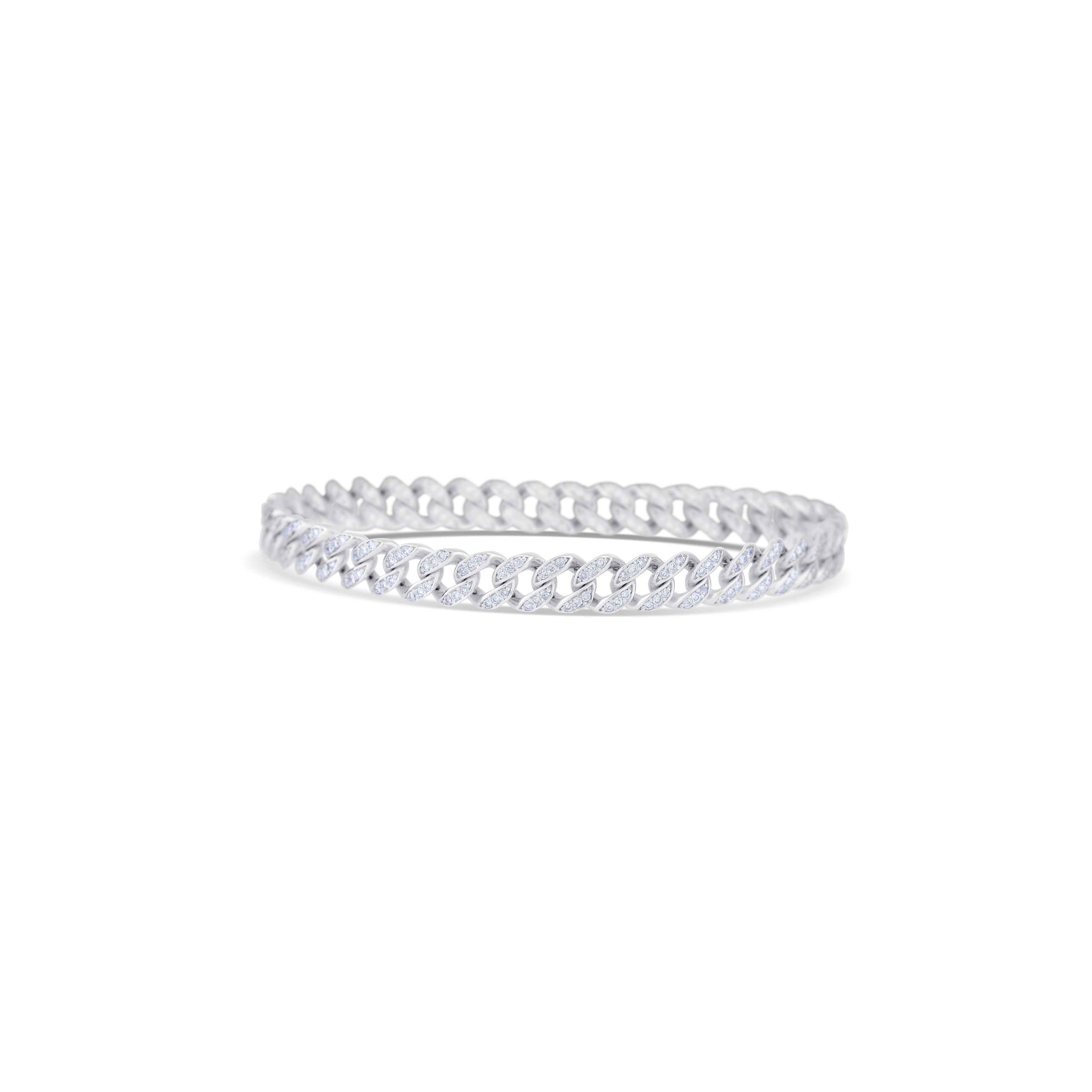14K White Gold Round Cut Diamonds Cuban Link Choker Tennis Bracelet
