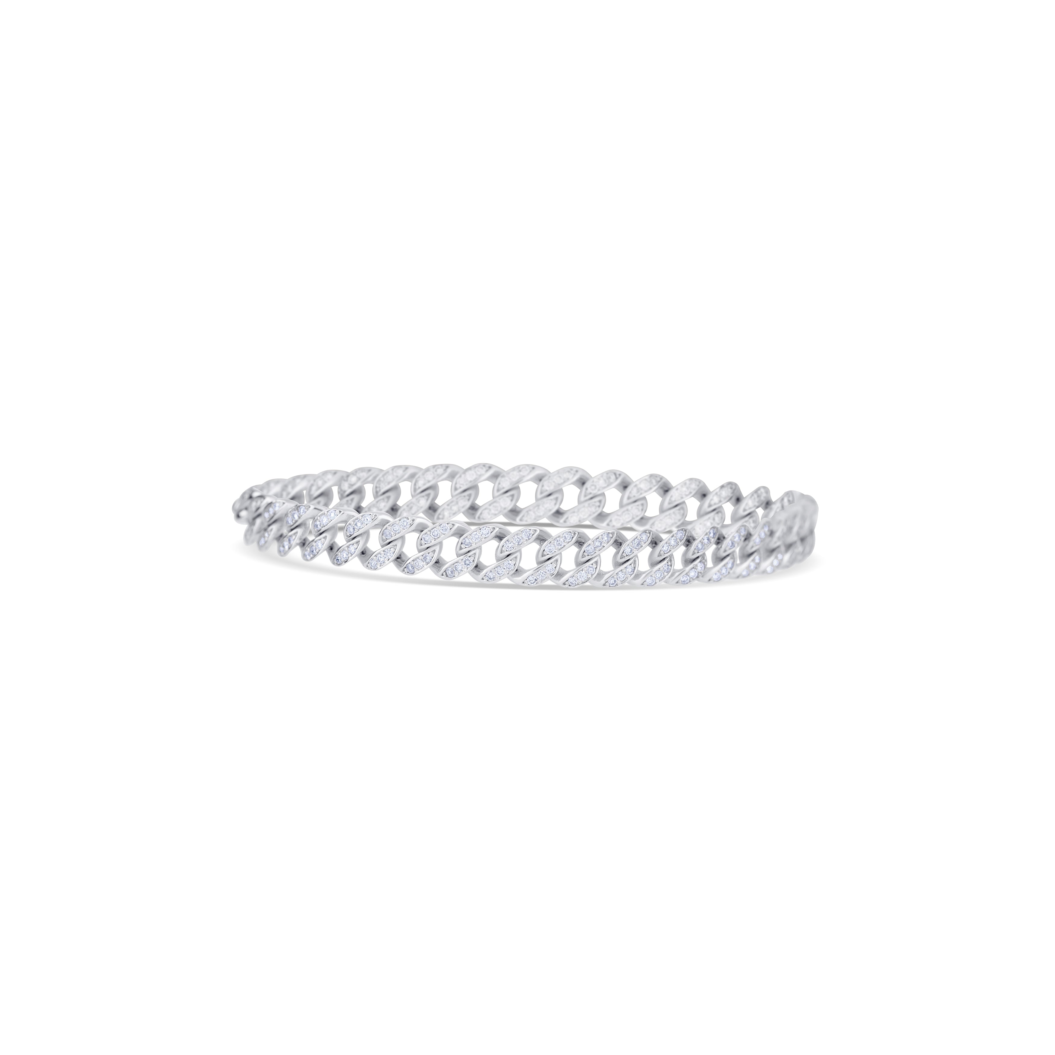 14K White Gold Round Cut Diamonds Cuban Link Choker Tennis Bracelet