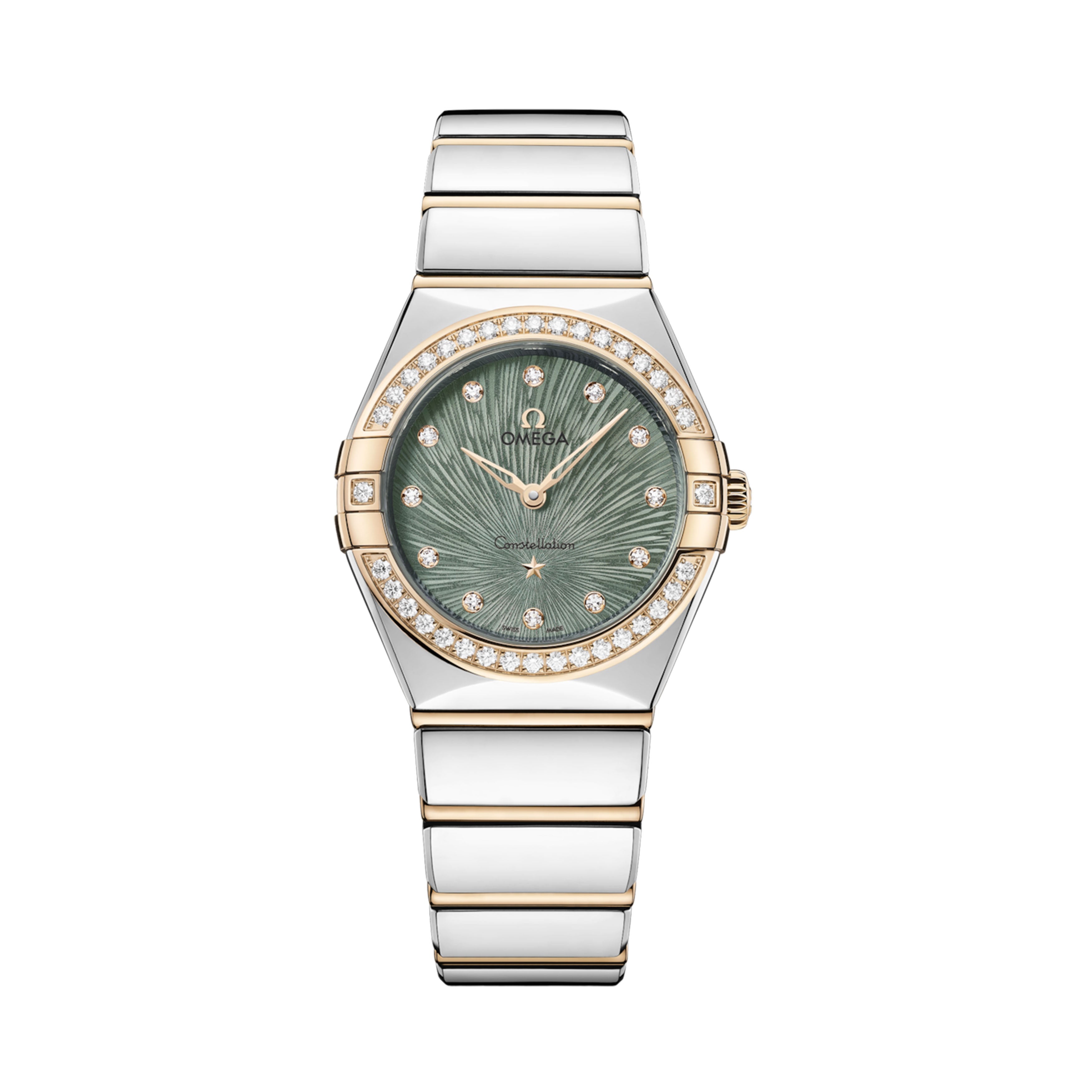 Omega Constellation Diamond Bezel Watch 28mm Green Dial 131.25.28.60.60.001