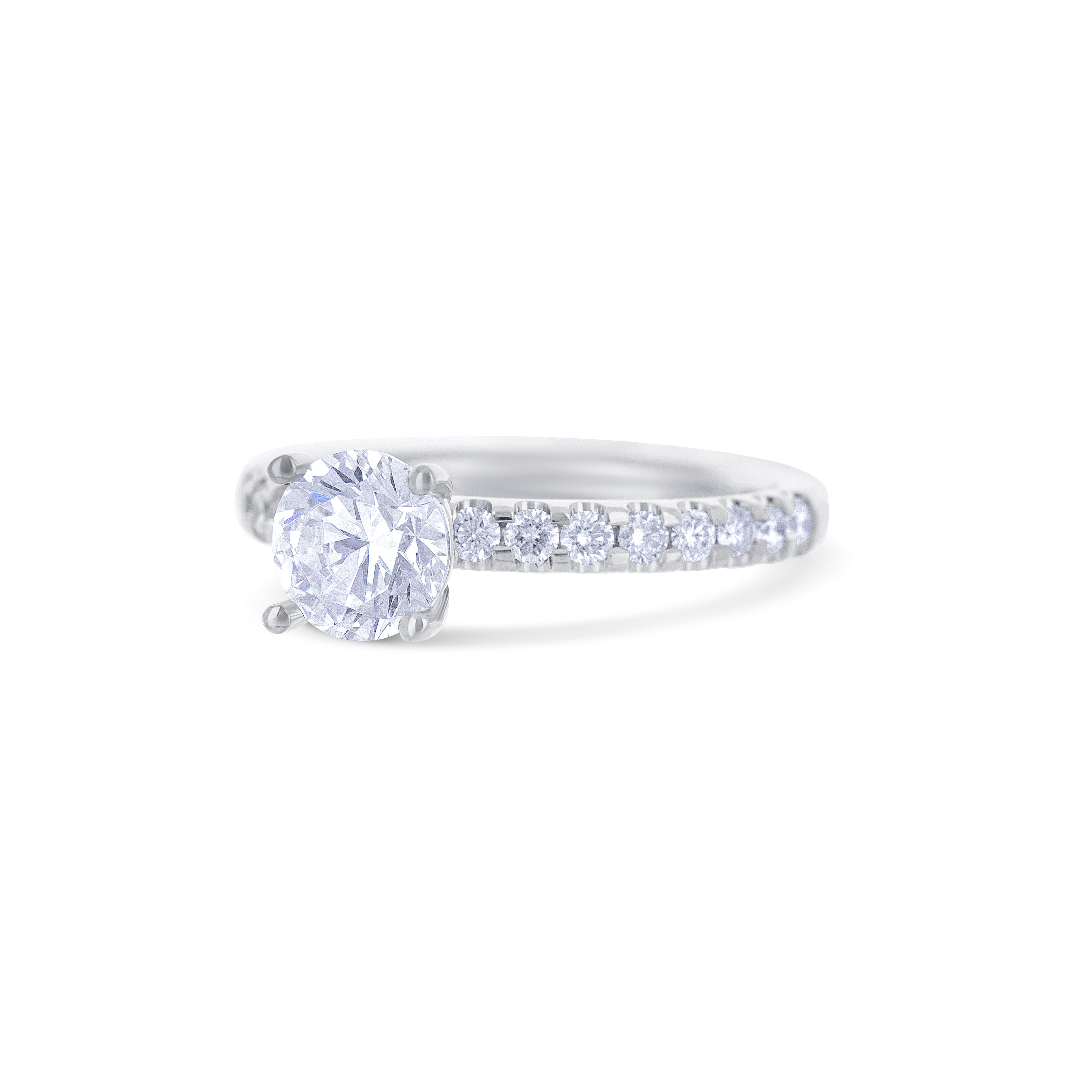 18K White Gold Round Diamond Shank Engagement Ring Setting