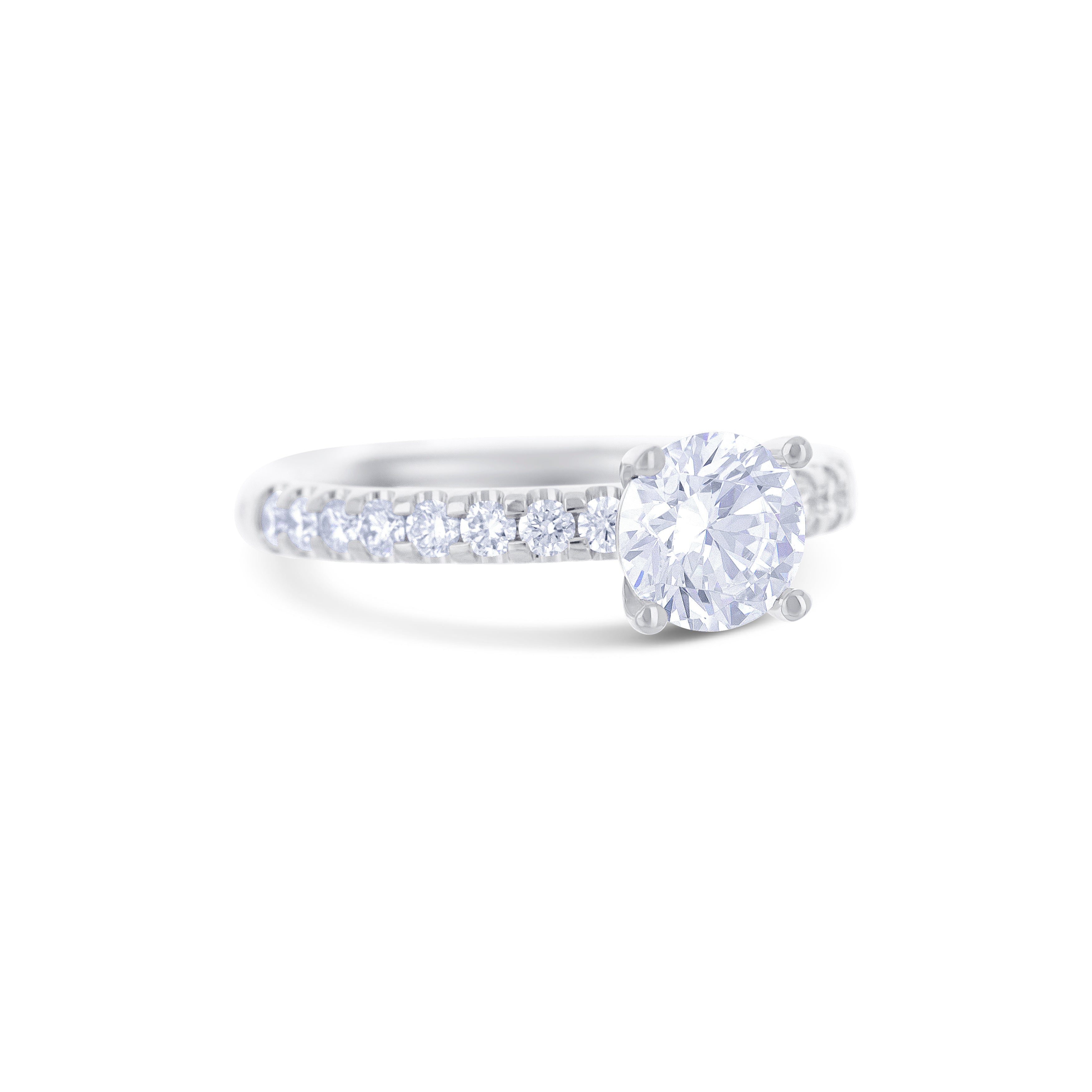 18K White Gold Round Diamond Shank Engagement Ring Setting