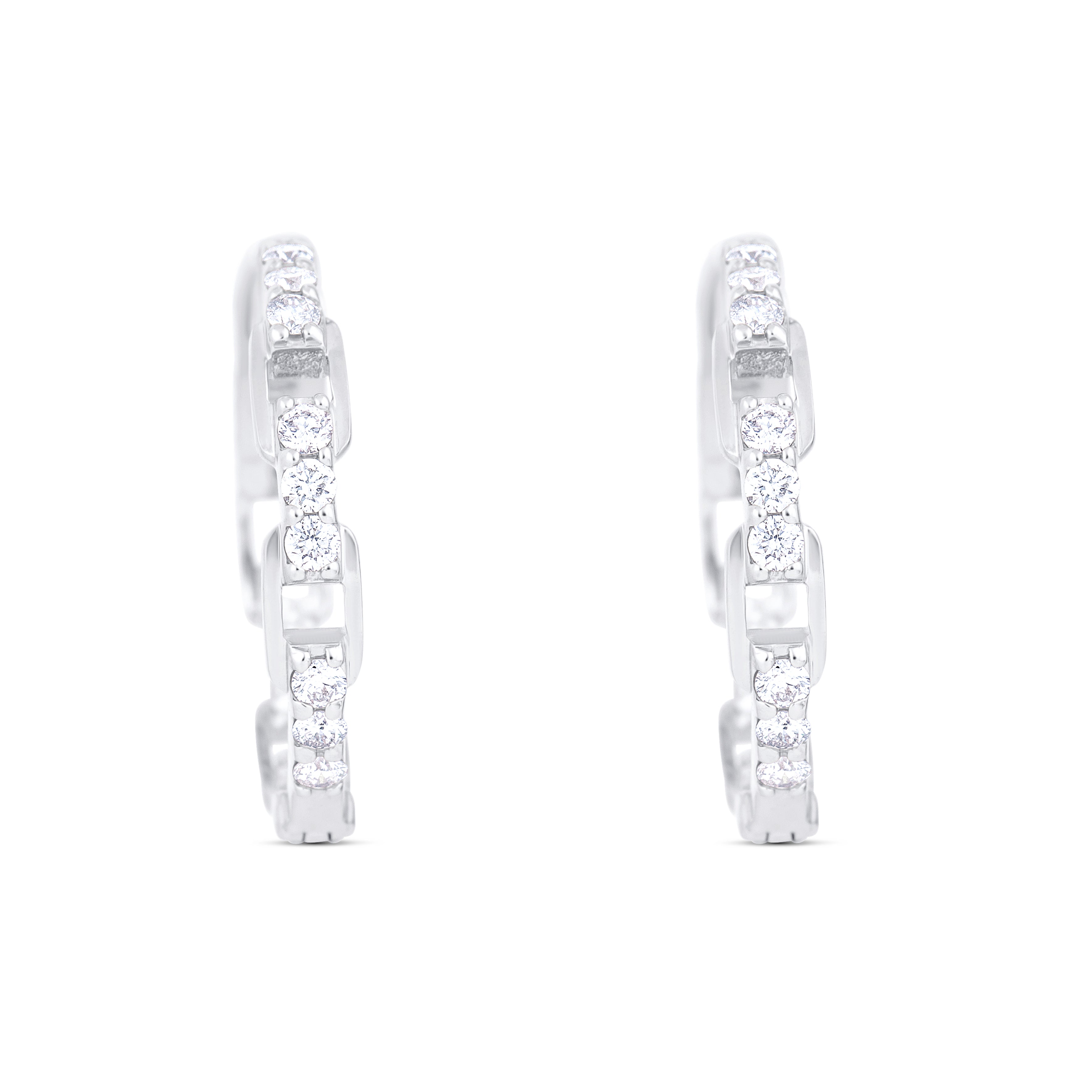 14K White Gold Round Shaped In-and-Out Diamond Hoops