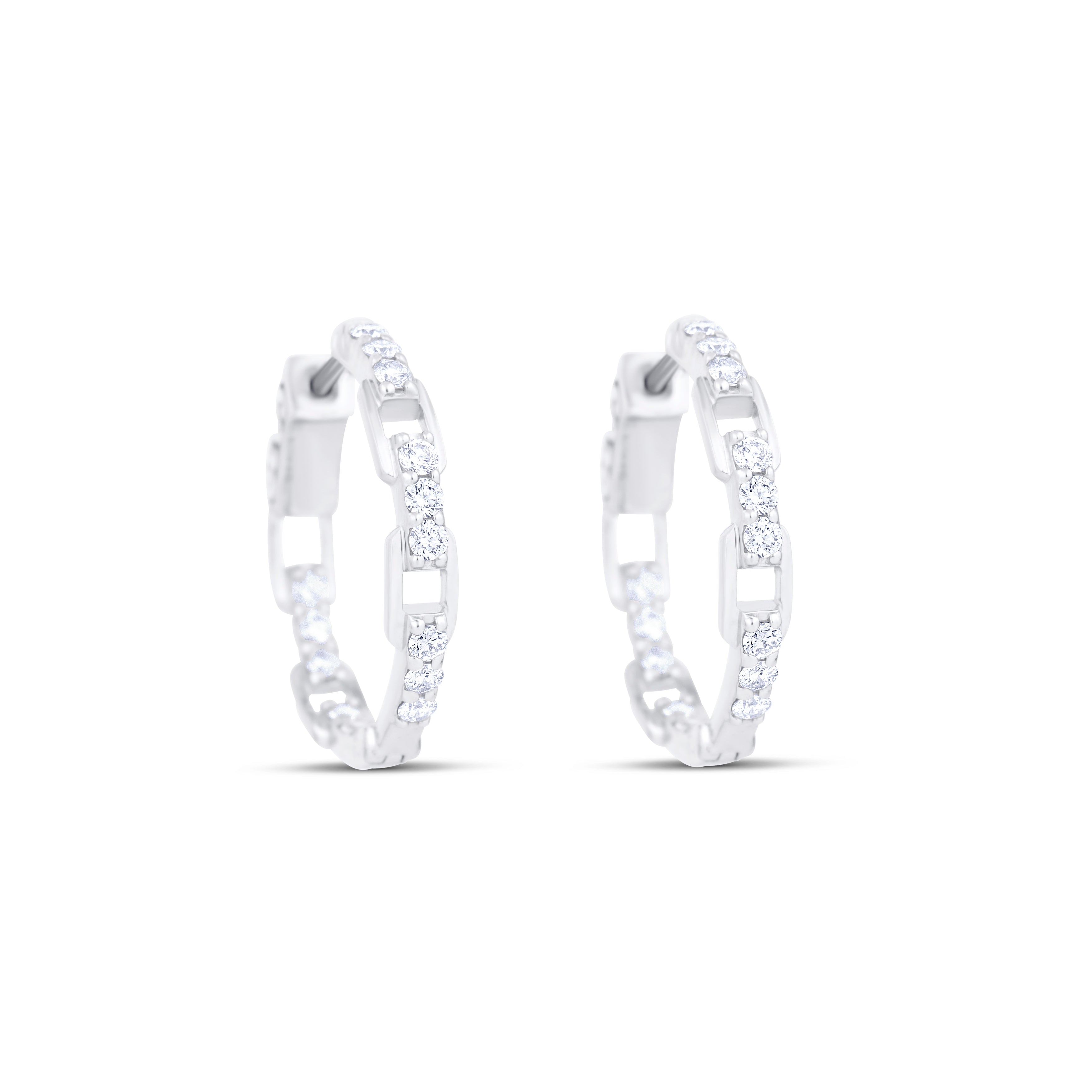 14K White Gold Round Shaped In-and-Out Diamond Hoops
